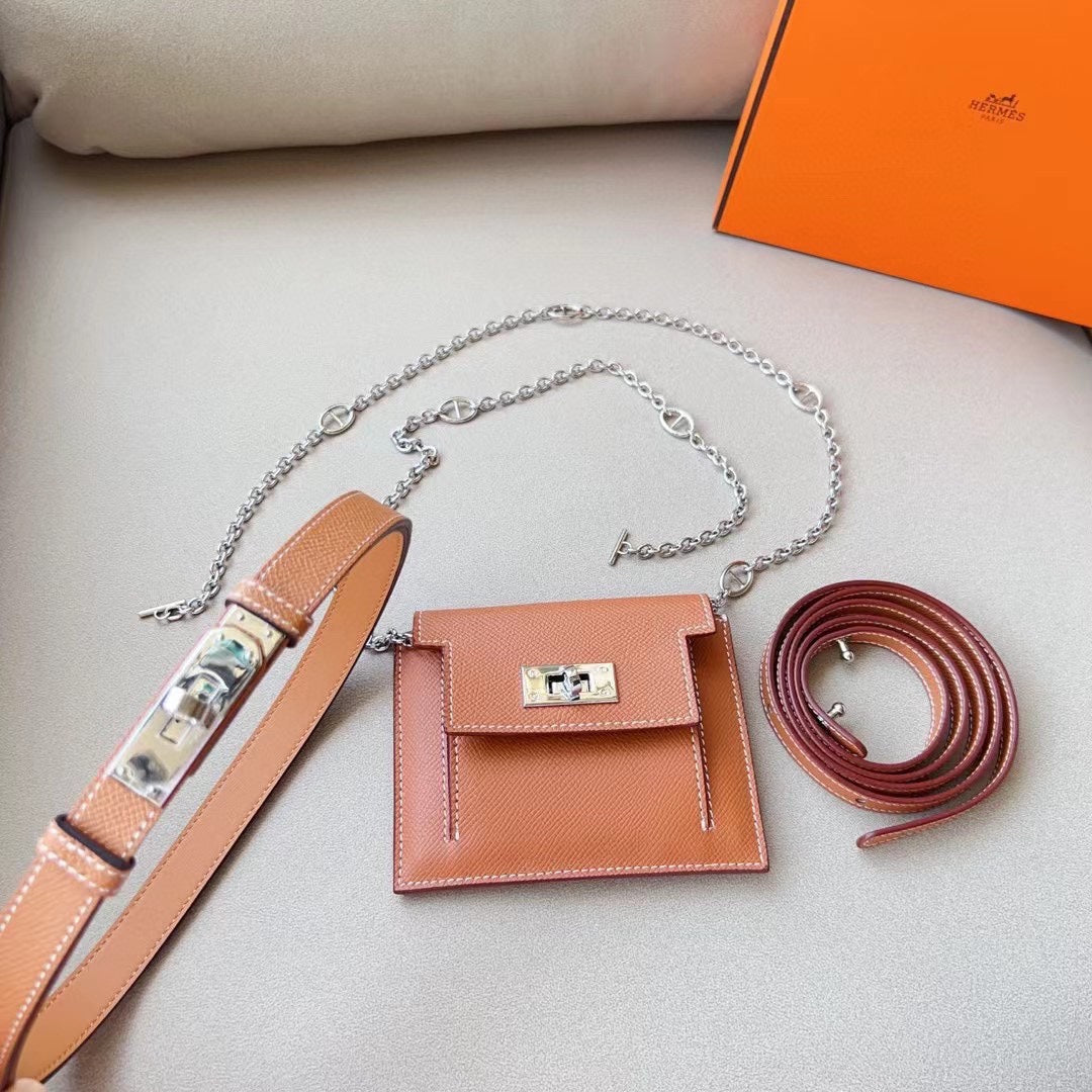 hm kelly belt 18mm with kelly pocket brown epsom silver hardware