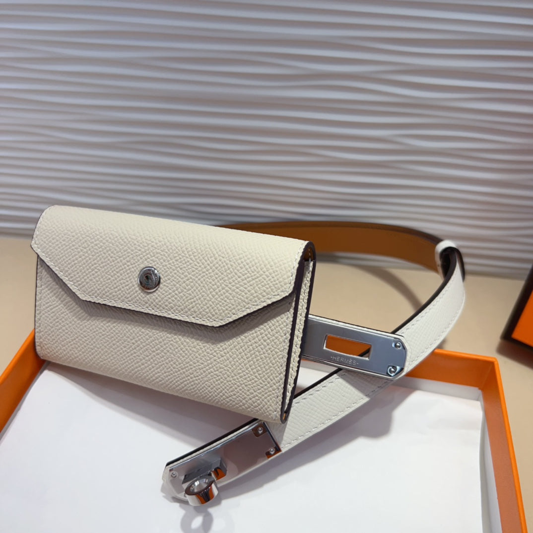 HM KELLY WHITE POCKET 18MM BELT LEATHER SILVER HARDWARE