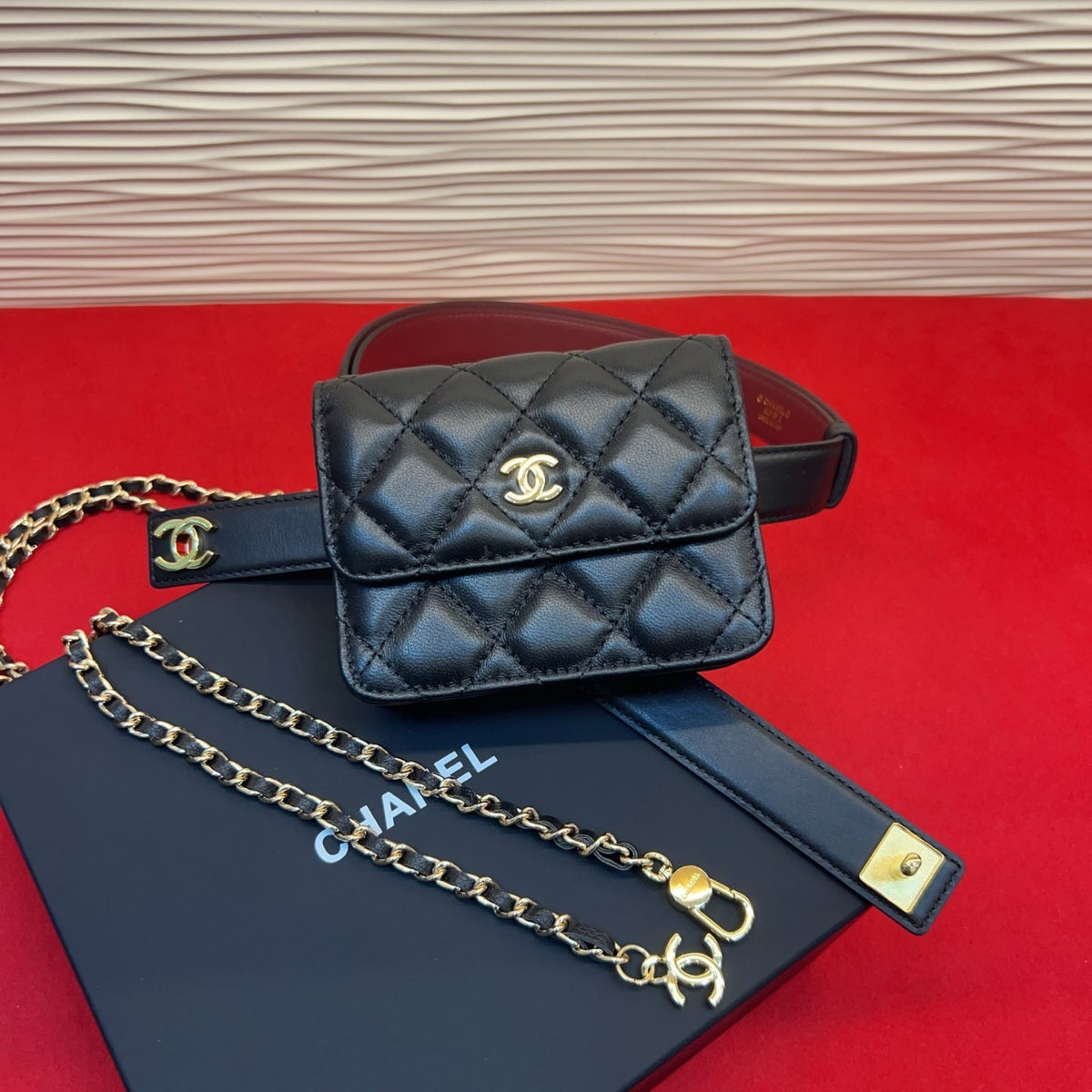 Chanel 2026 Quilted Belt Bag 25mm Black Lambskin