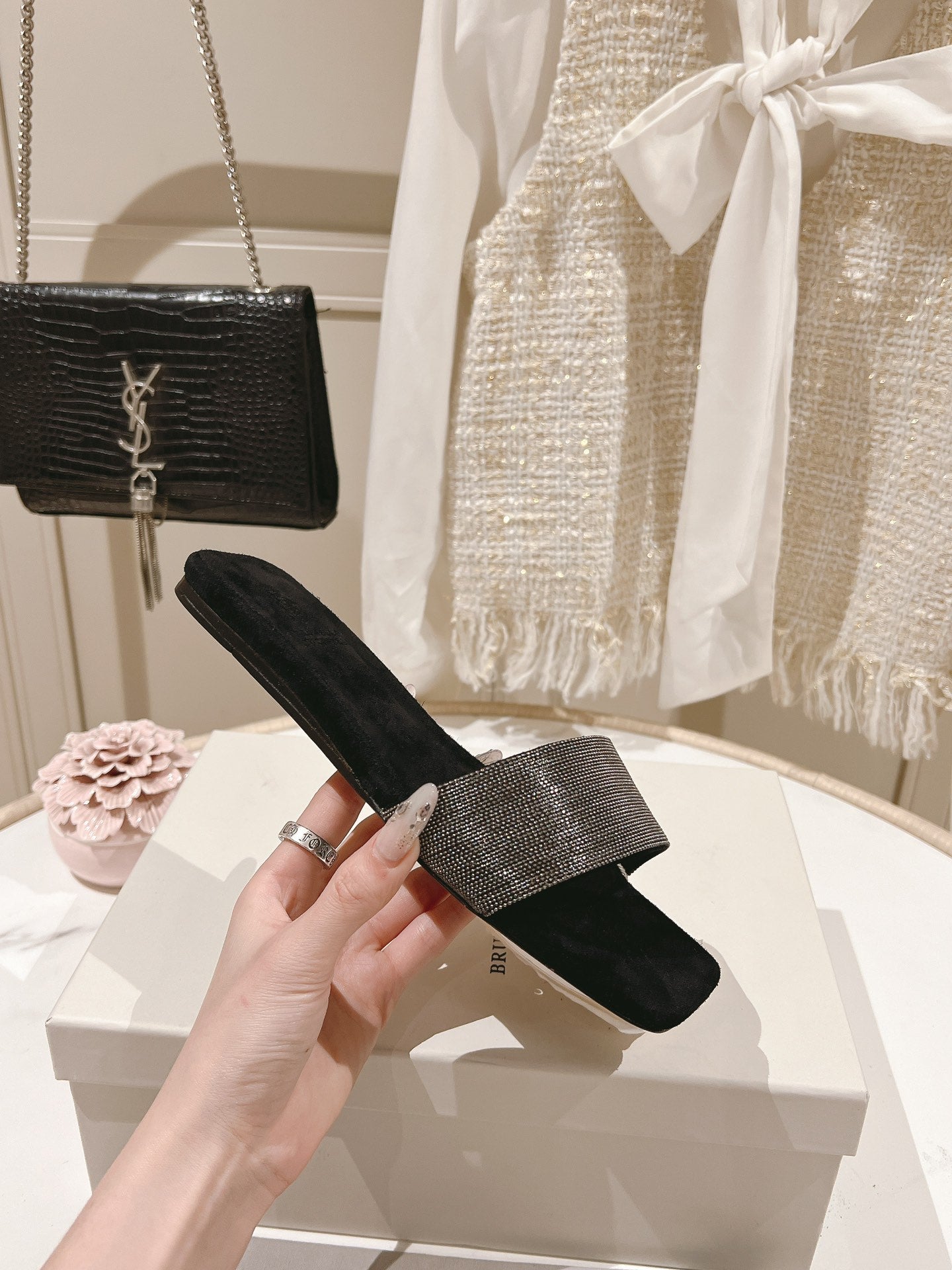 brunello sandal black suede