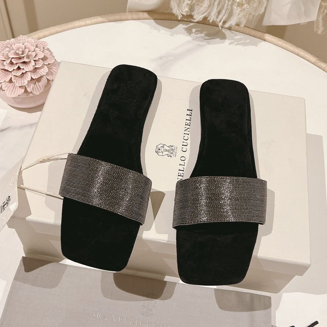 brunello sandal black suede