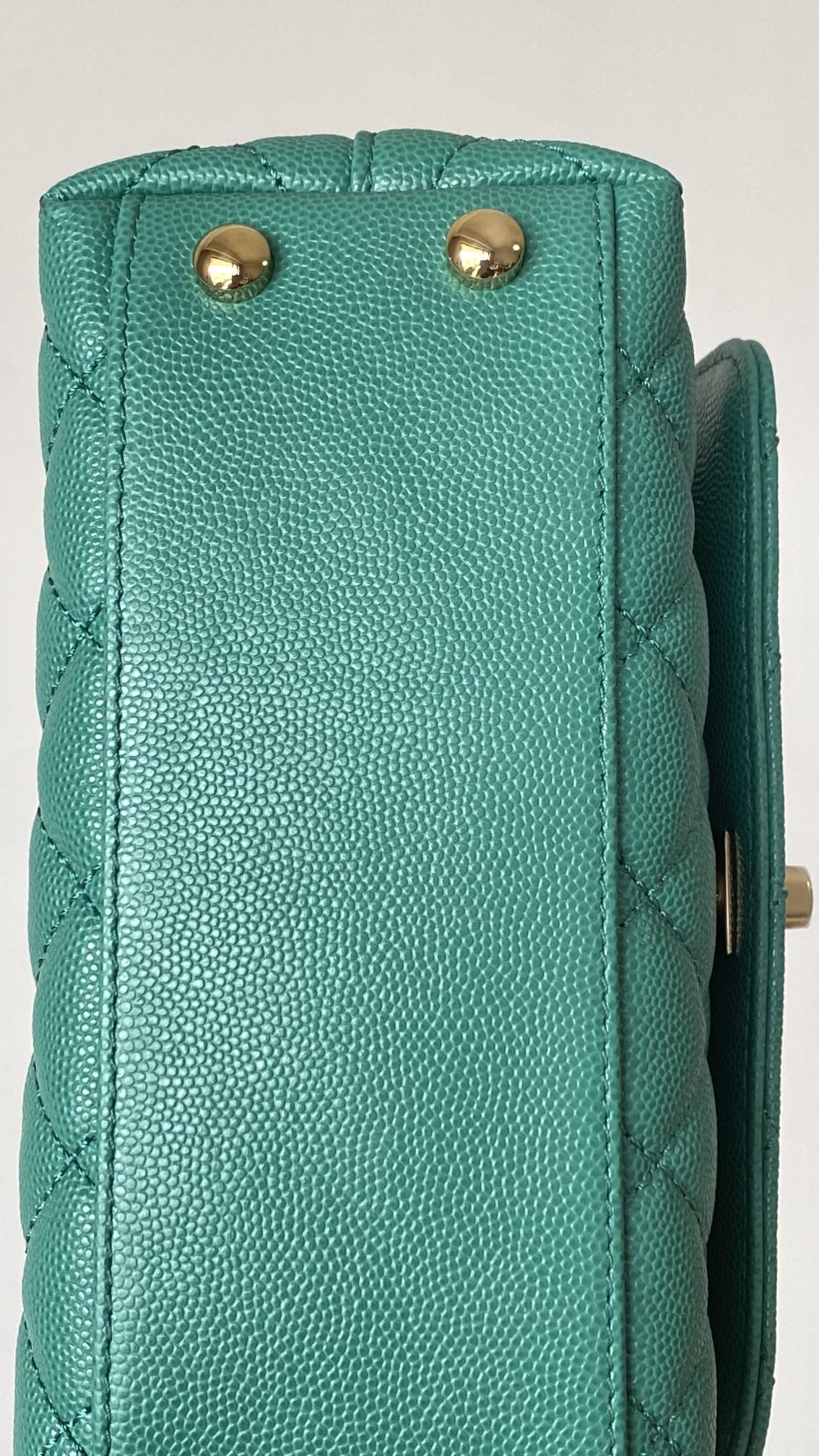 CC 25s Handle Bag 19 Pink Leather Green Caviar Gold Hardware