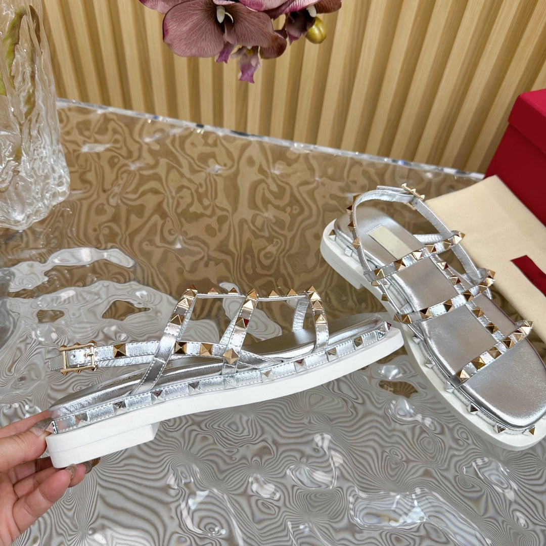 Rockstud M-Way Platform Sandal Grey Leather