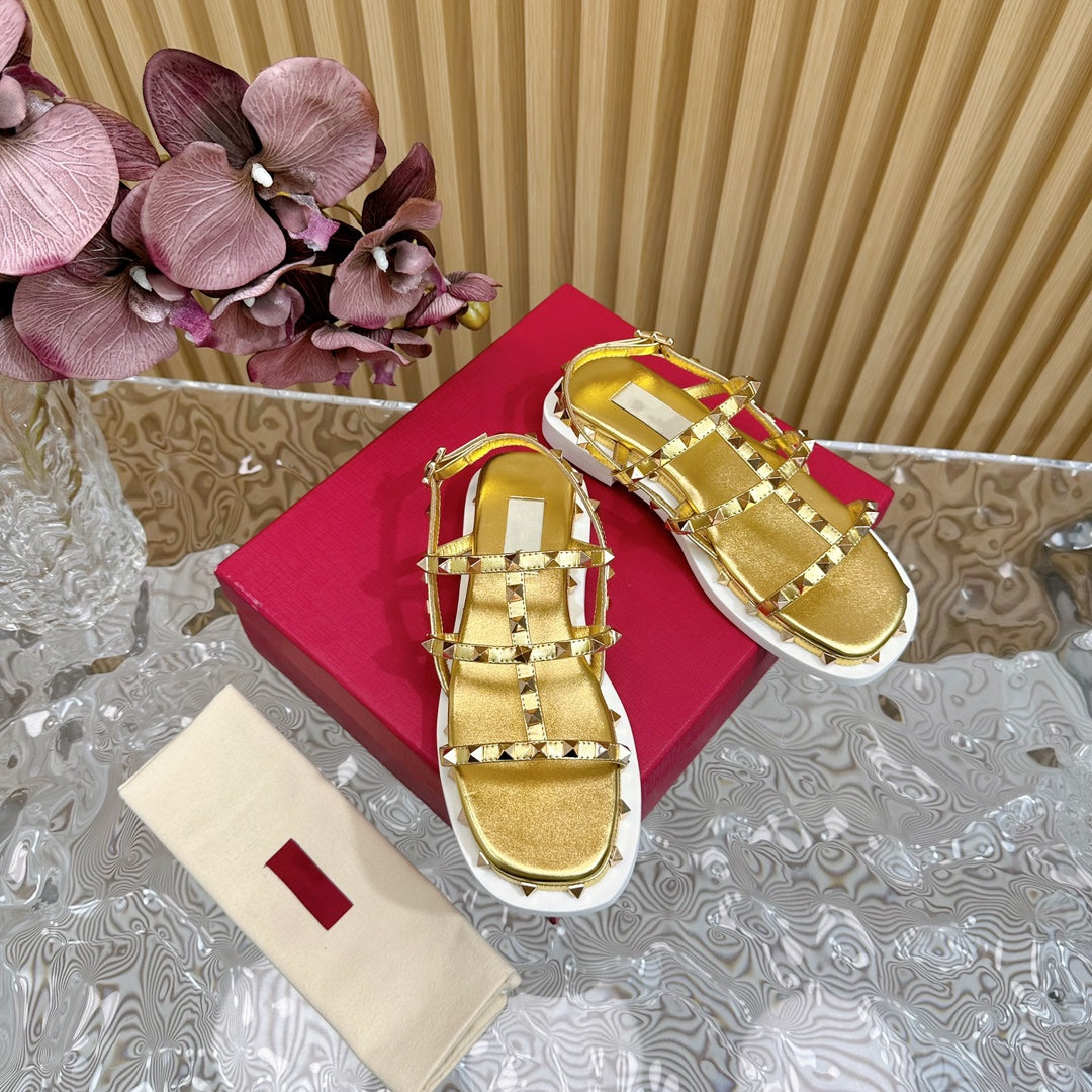 Rockstud M-Way Platform Sandal Gold Leather