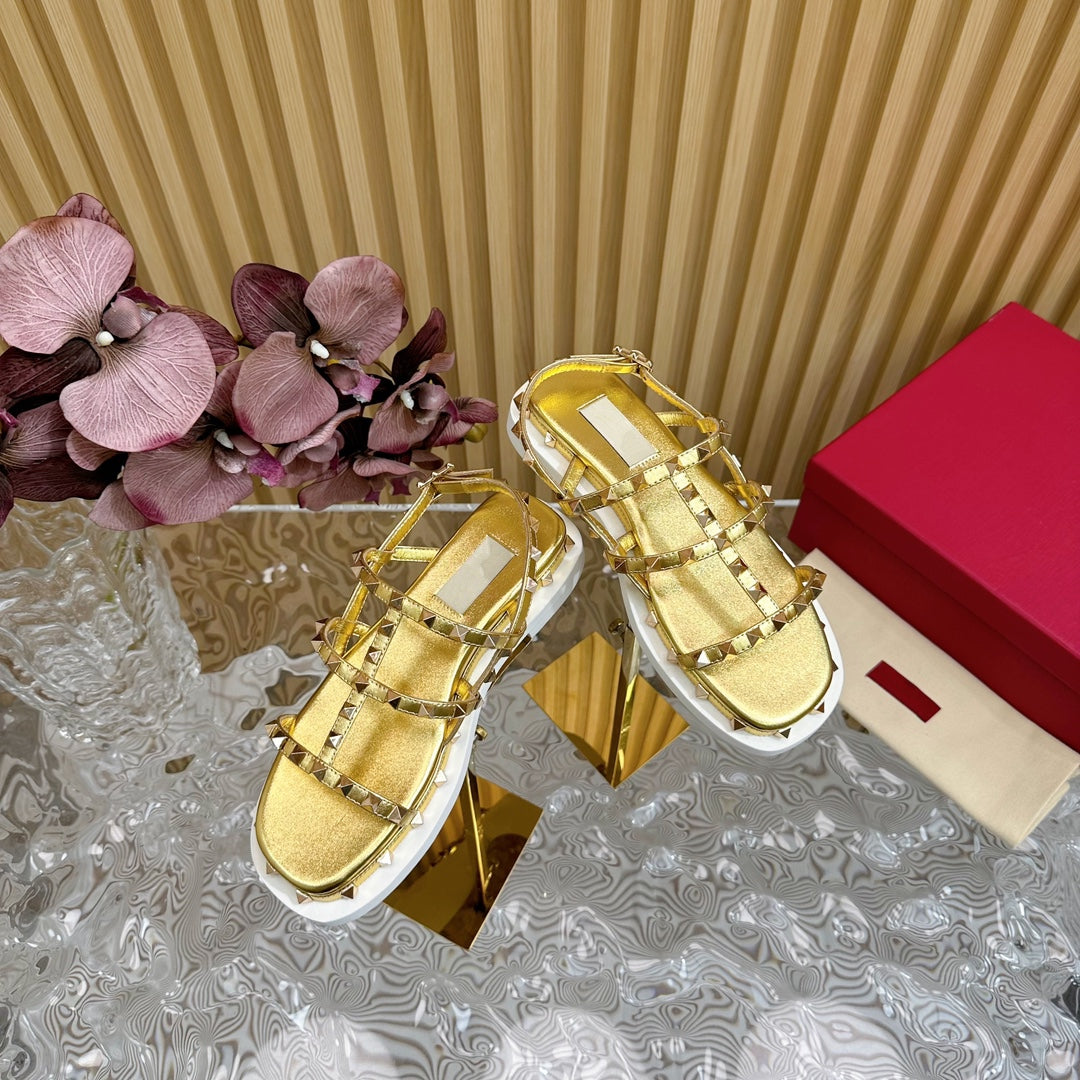 Rockstud M-Way Platform Sandal Gold Leather