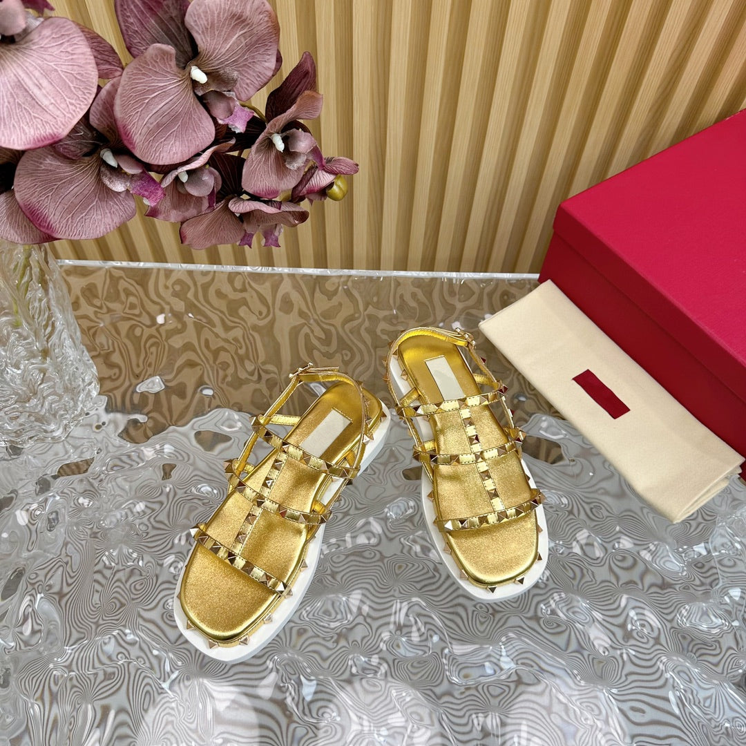 Rockstud M-Way Platform Sandal Gold Leather