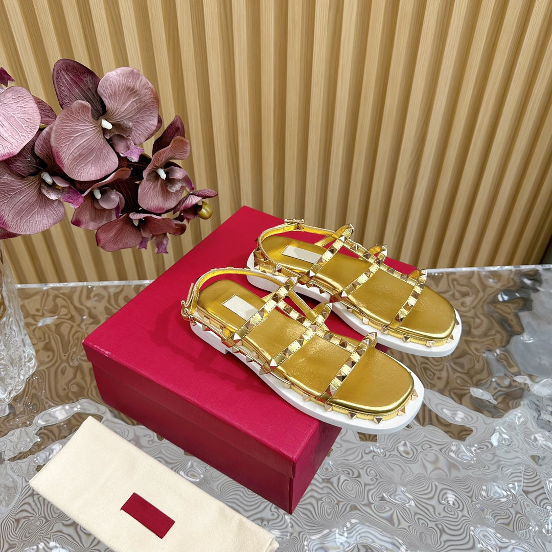 Rockstud M-Way Platform Sandal Gold Leather