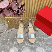 Rockstud Espadrille 45mm Silver leather sandals