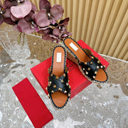 Rockstud Crisscross Espadrilles 80mm Sandal Wedges Black