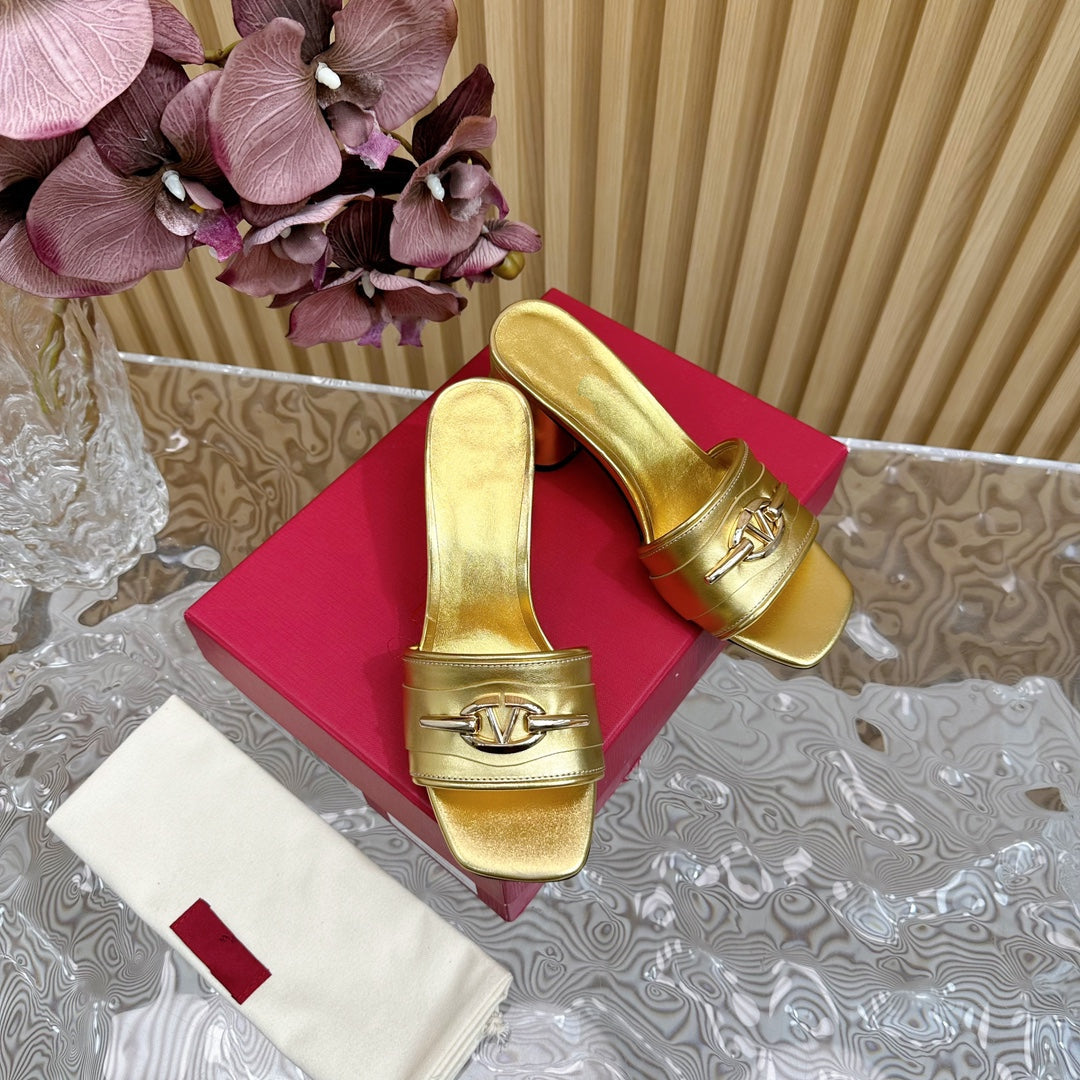 High Heel 70 Mule Sandal The Bold Edition Vlogo Square Toe Gold