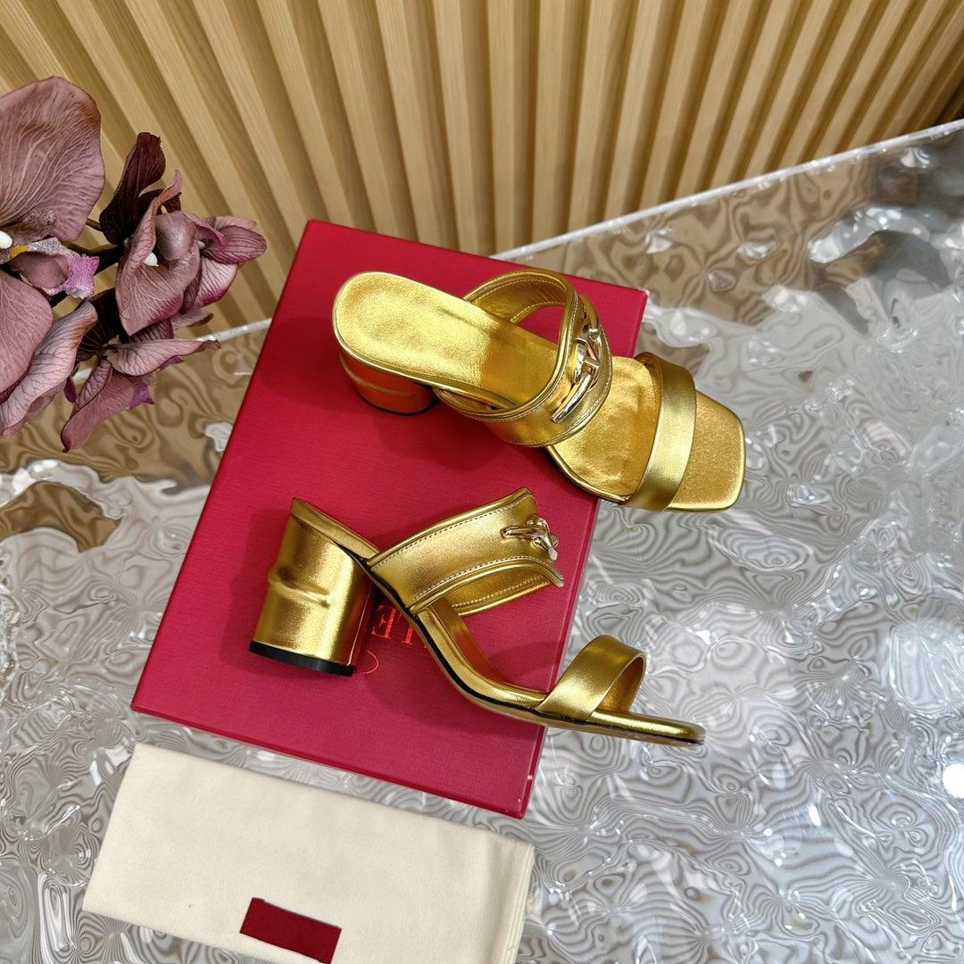 High Heel 70 Sandal The Bold Edition Vlogo Square Toe Gold