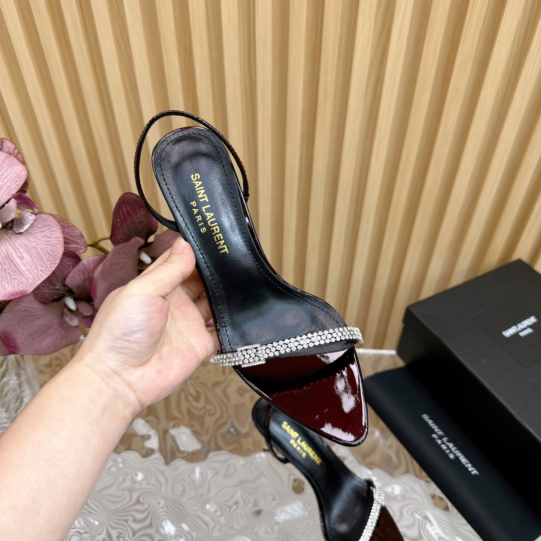 RENDEZ-VOUS SANDALS 70 IN SATIN CREPE BLACK MAROON LEATHER