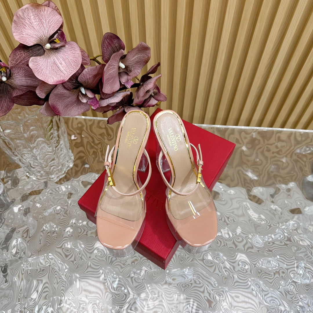 HIGH HEEL SANDAL 14CM IN NUDE TAN CALFSKIN AND TRANSPARENT PVC