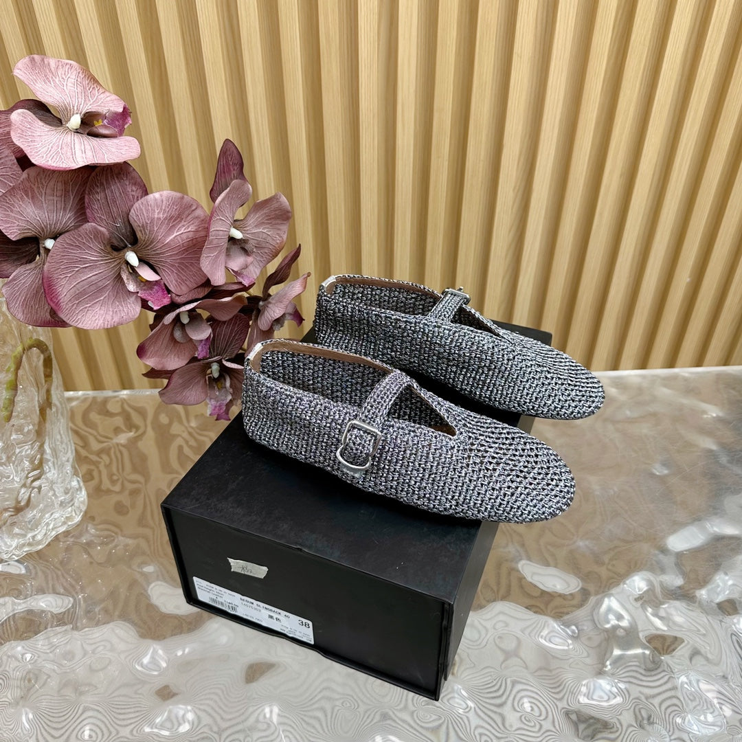 Alaia Ballet Flats In Dark Grey Stretch Woven Sedge 102278