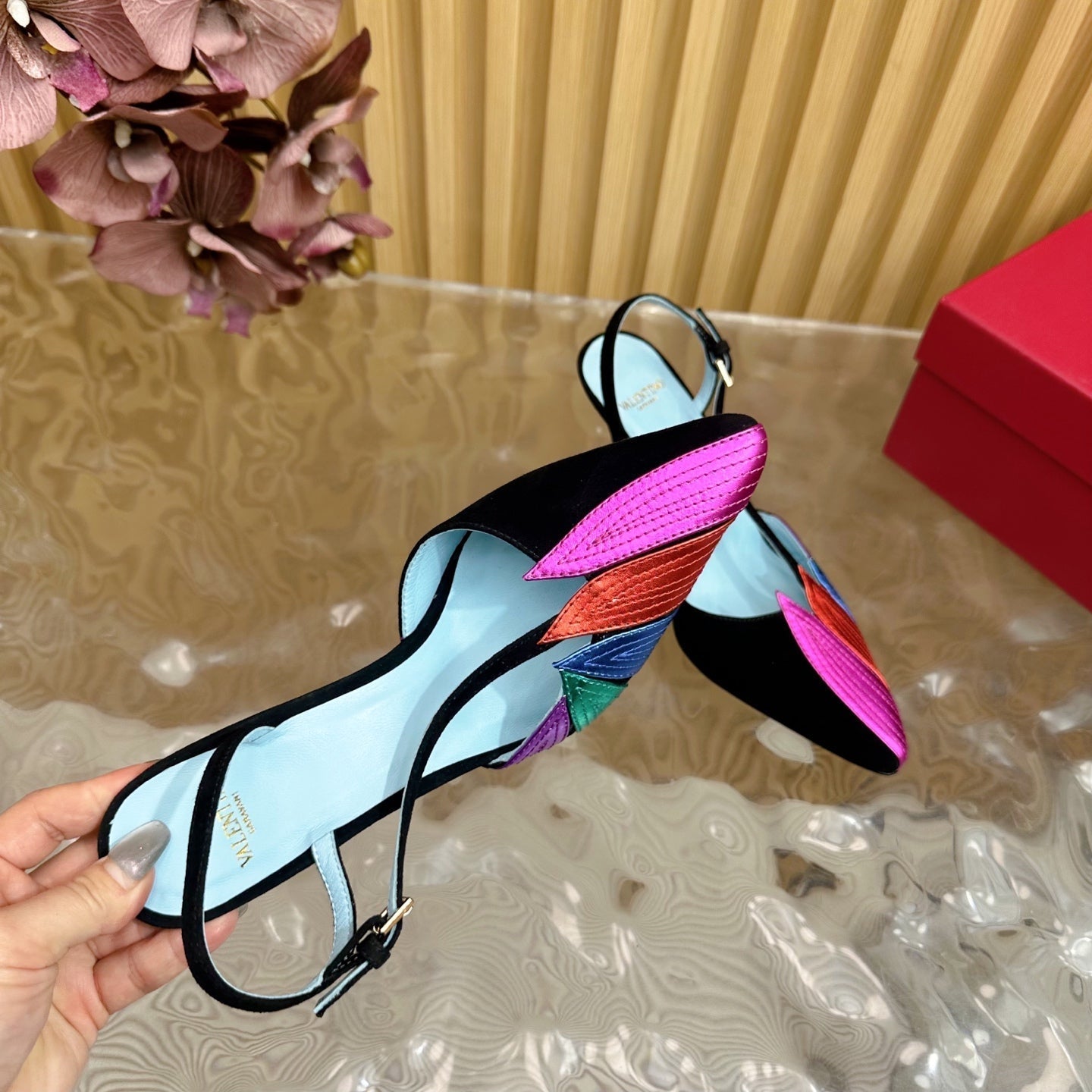 VT 25 Foil foliage Slingback Black Cowhide 353030