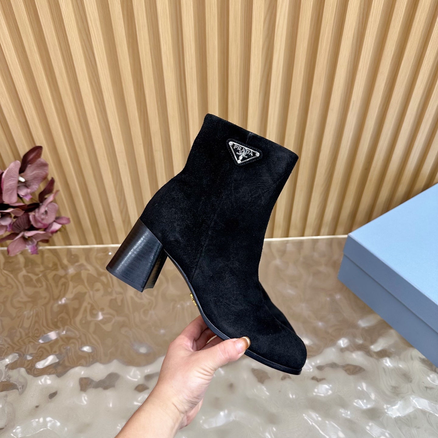 Prada 25 Boot Black Suede 498223