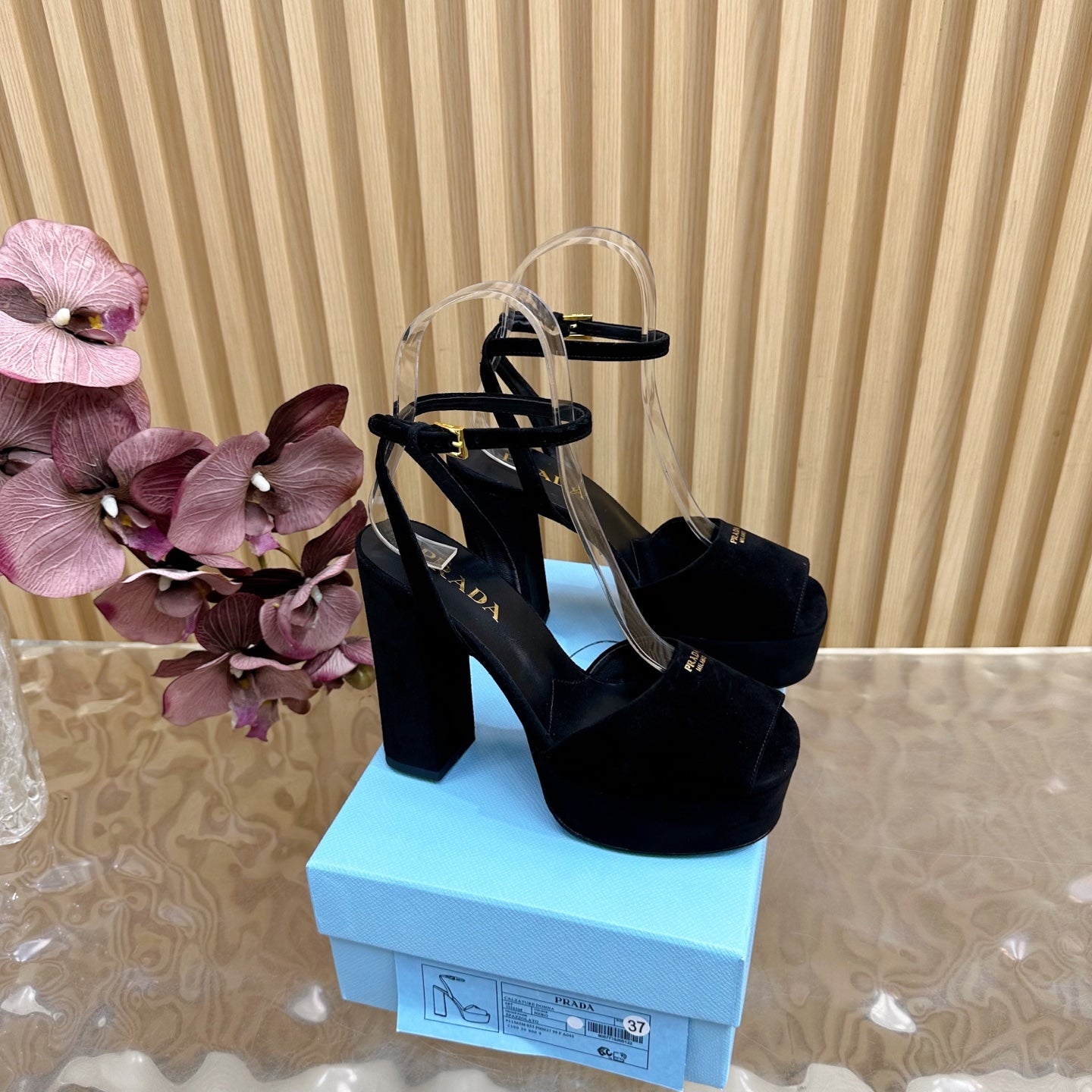 Prada 2025 Platform Sandals Black Velvet Leather 537730