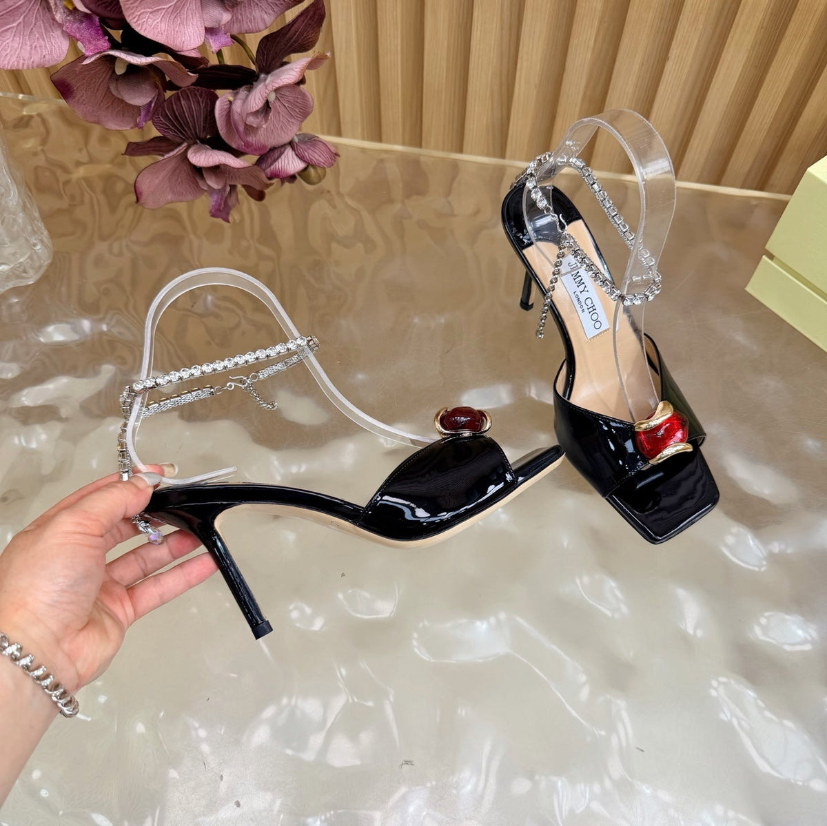 Jimmy Choo 2026 Amber Buckle Sandals 85mm Patent Leather 949779
