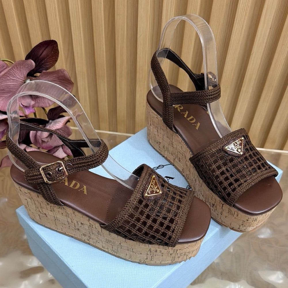 Prada 2026 Platform Sandals 75mm Crochet Fabric 151249