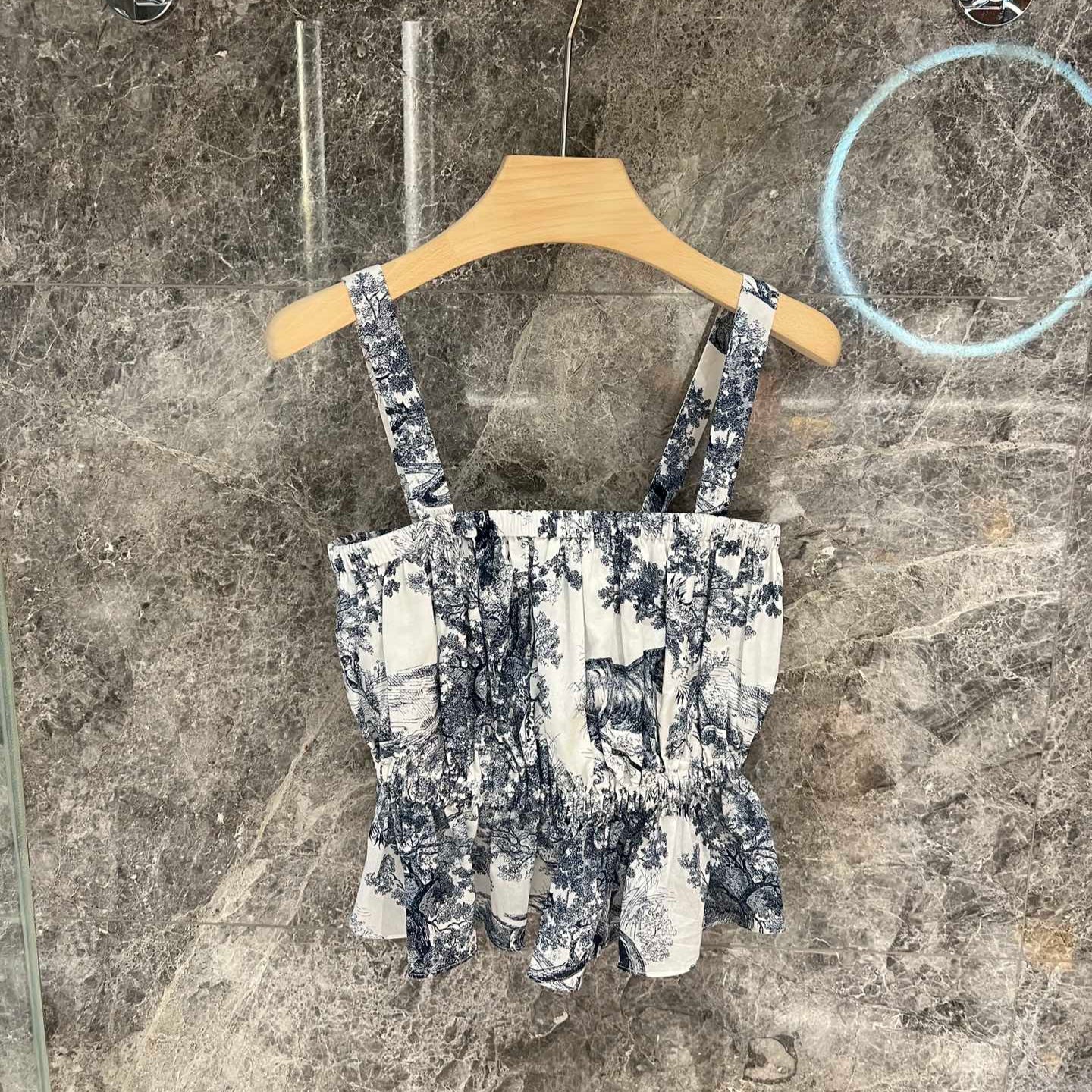 CD 25 Ruched Cami Top Blue mix White Cotton