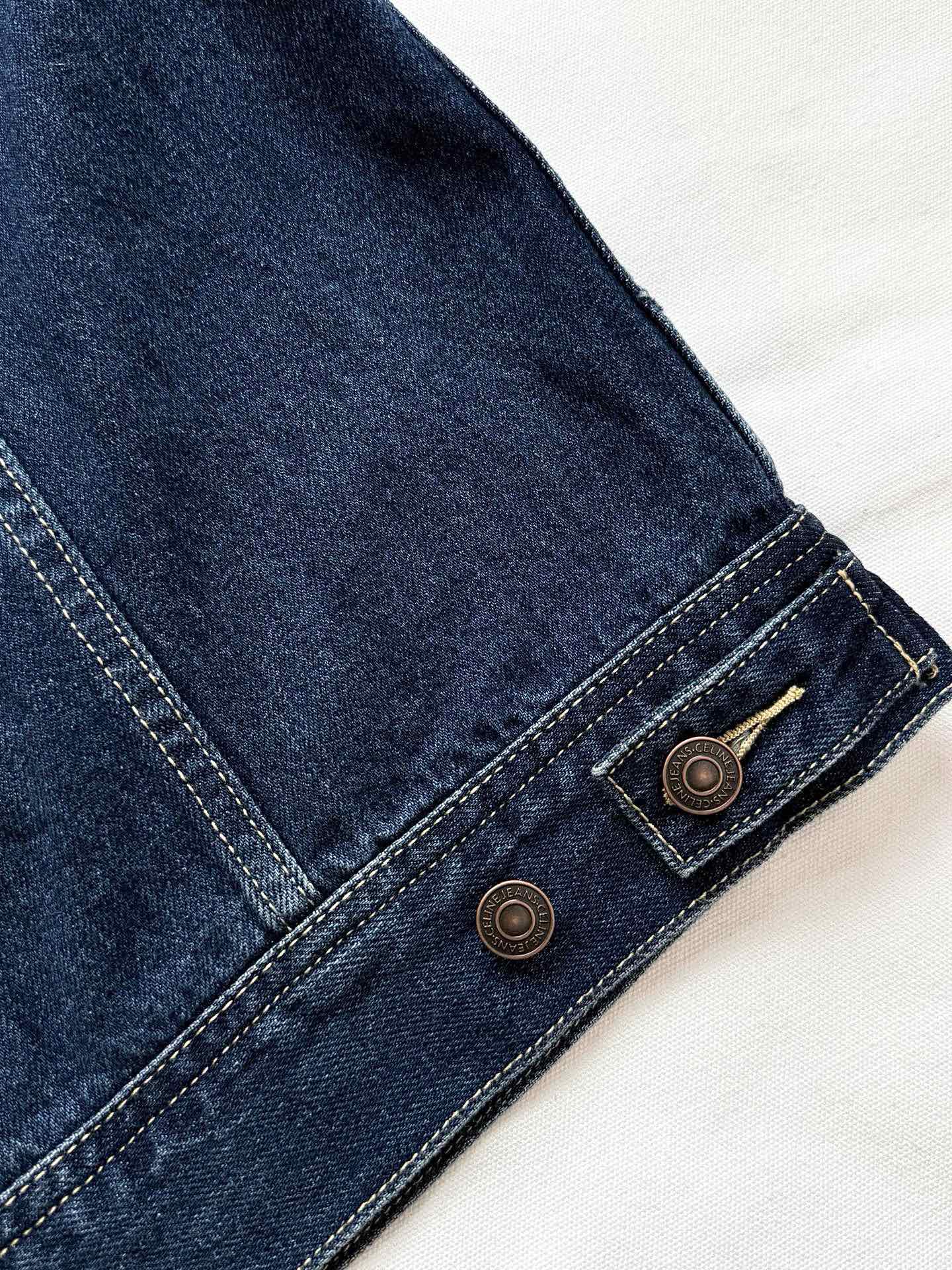 Celine 25 Denim Jacket Blue White Cotton