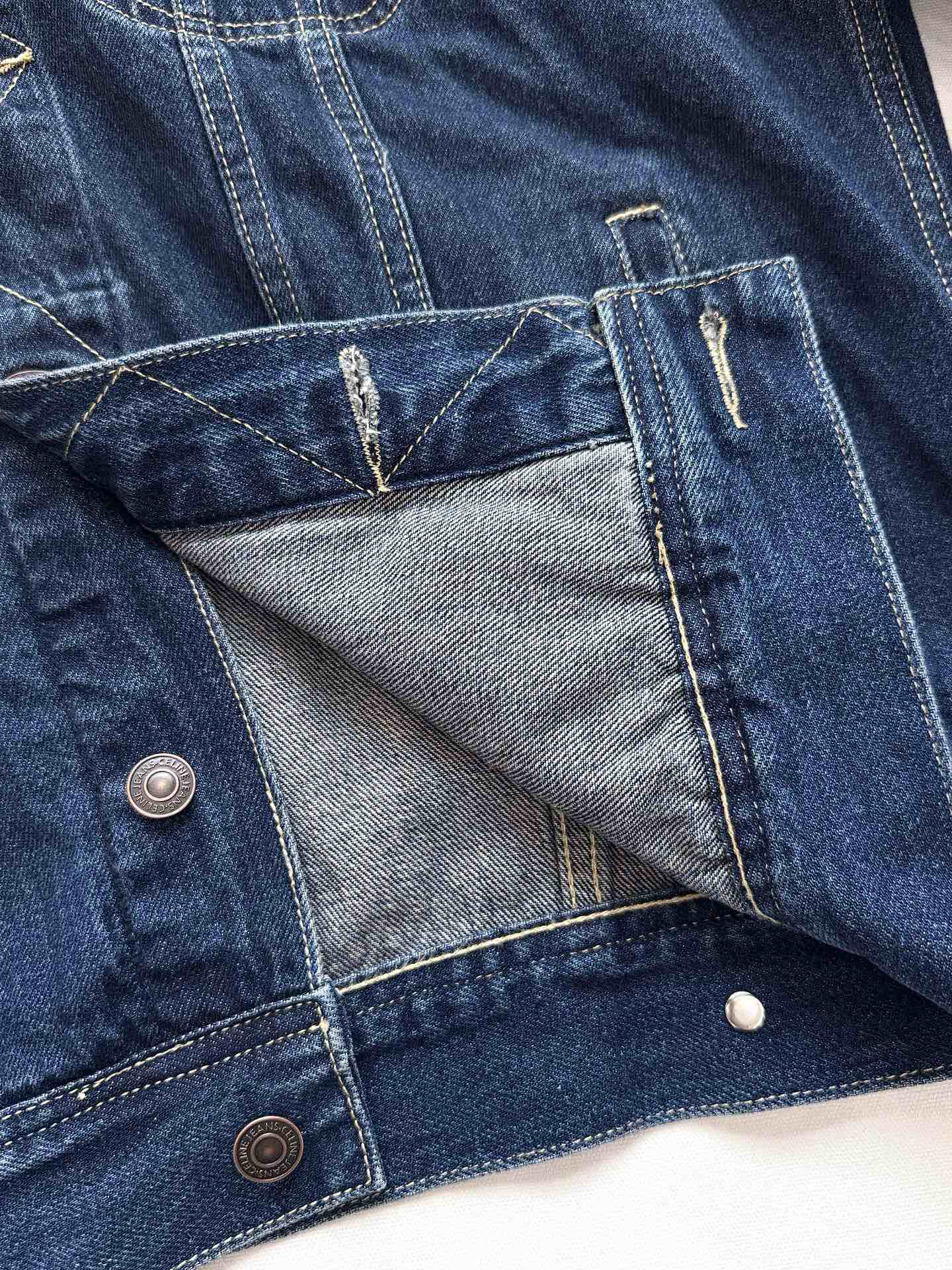 Celine 25 Denim Jacket Blue White Cotton