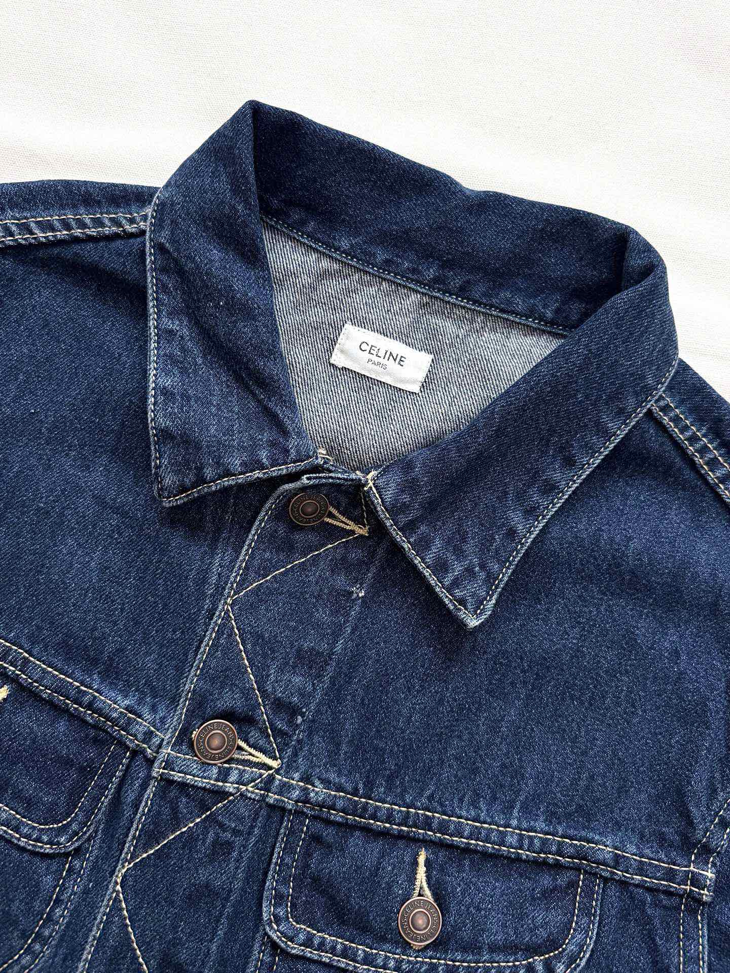 Celine 25 Denim Jacket Blue White Cotton