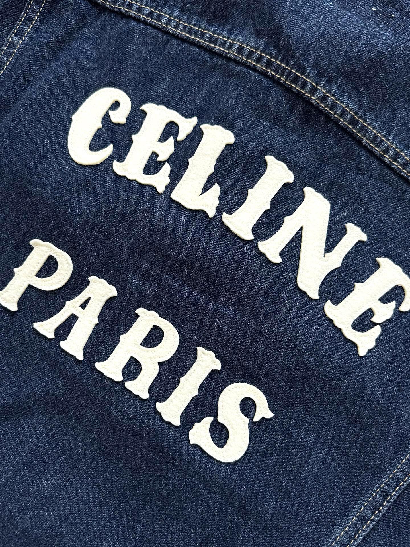 Celine 25 Denim Jacket Blue White Cotton