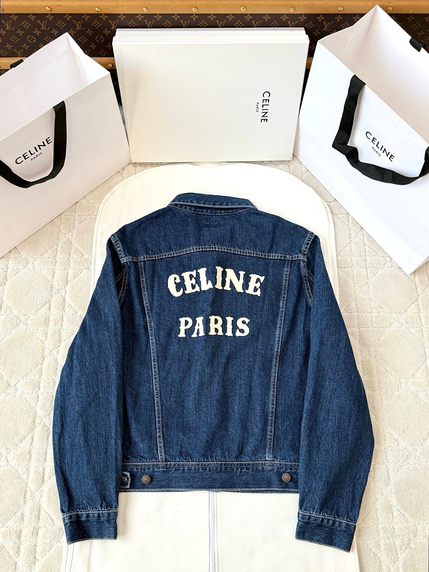 Celine 25 Denim Jacket Blue White Cotton