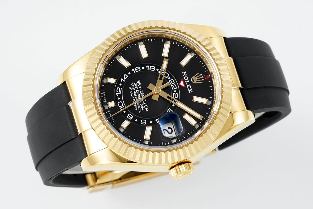 Rolex Sky-Dweller 42mm Gold Case Black Dial Rubber Strap