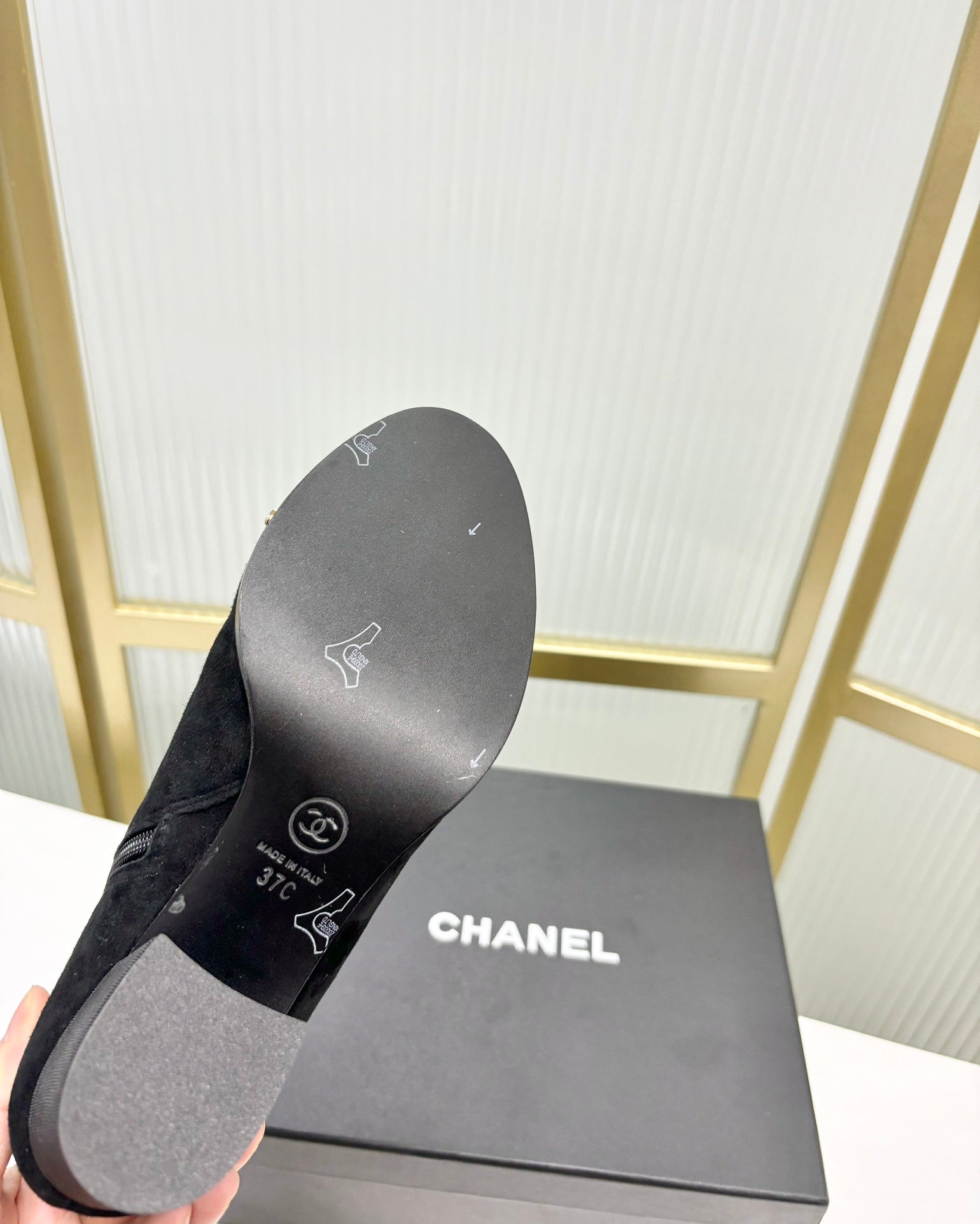 CC Ankle Boot 65 Black Suede Grosgrain Leather Strap