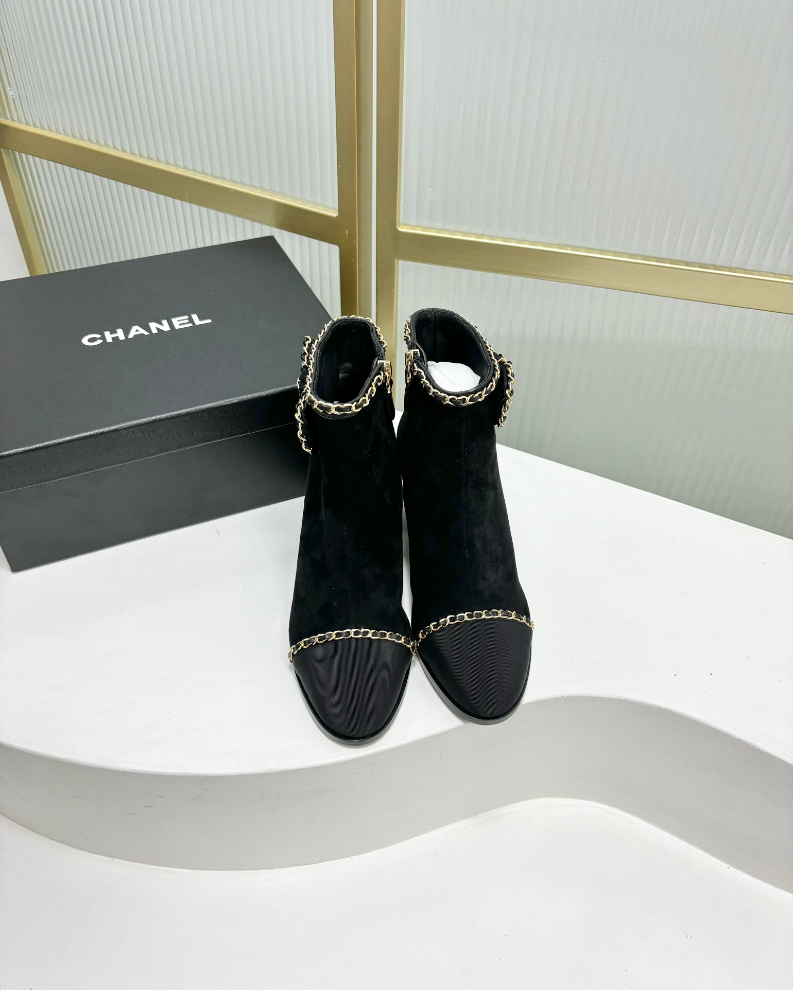 CC Ankle Boot 65 Black Suede Grosgrain Leather Strap