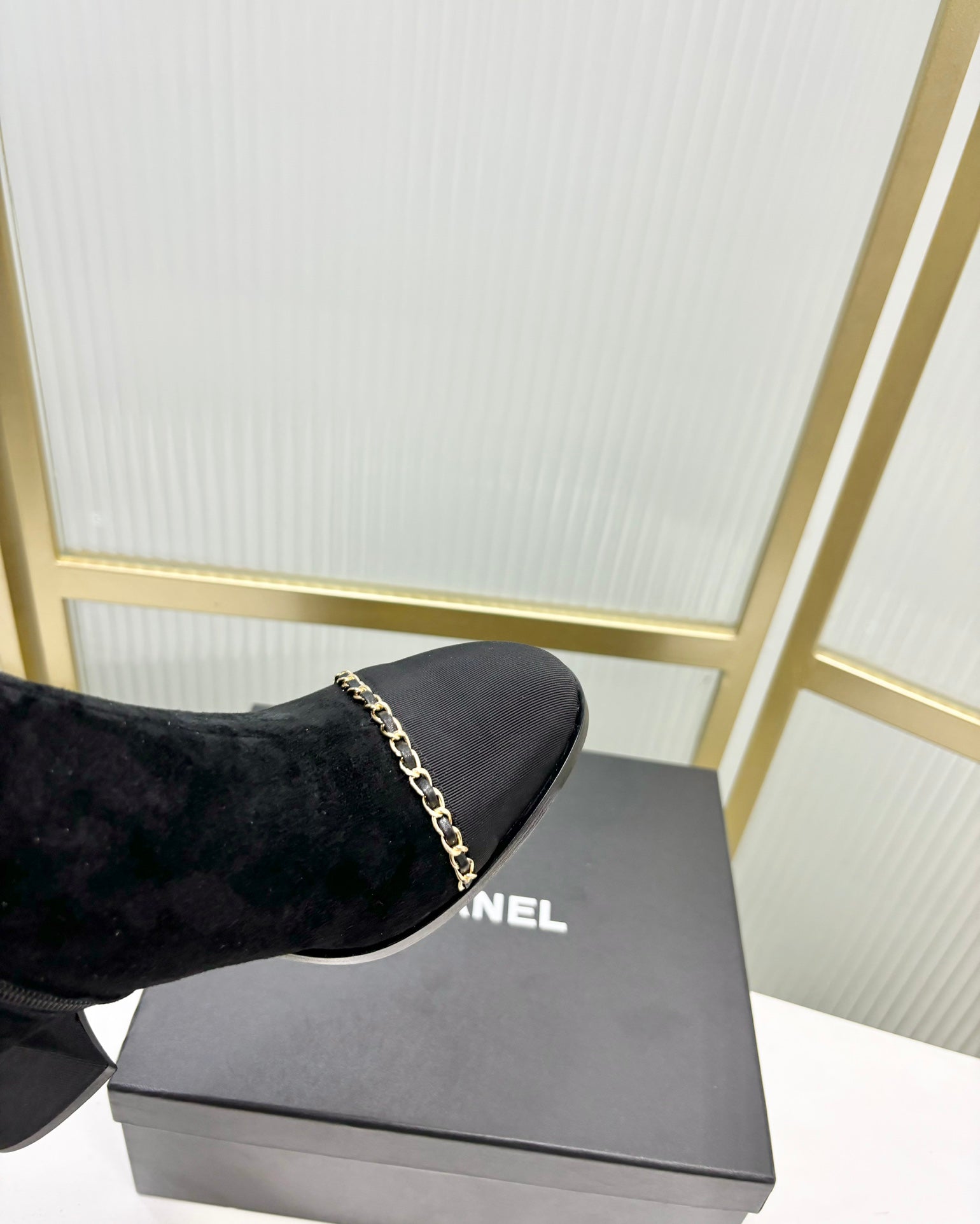 CC Ankle Boot 65 Black Suede Grosgrain Leather Strap