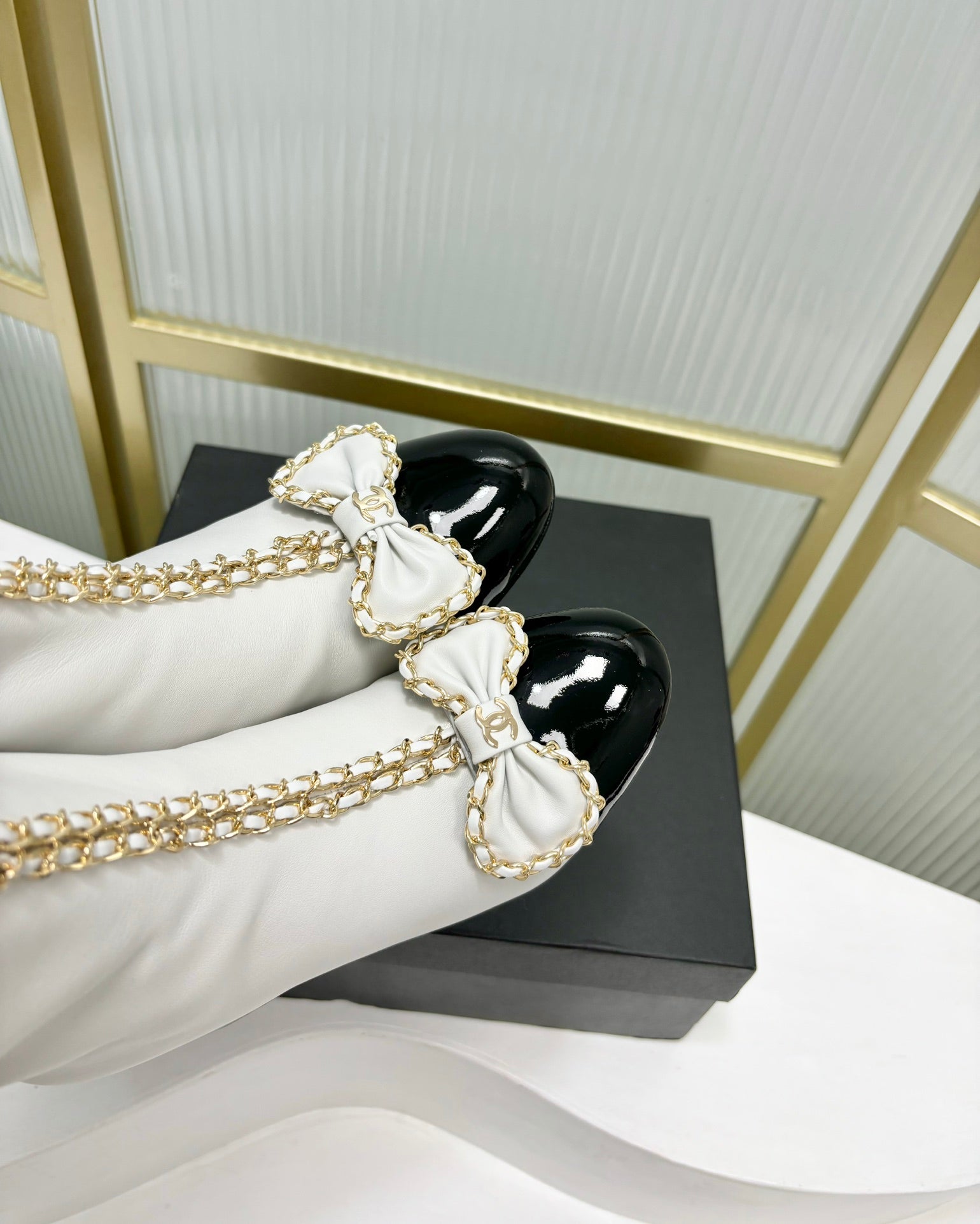 CC Ankle Boot 65 White Calfskin Black Patent Calfksin Leather Strap