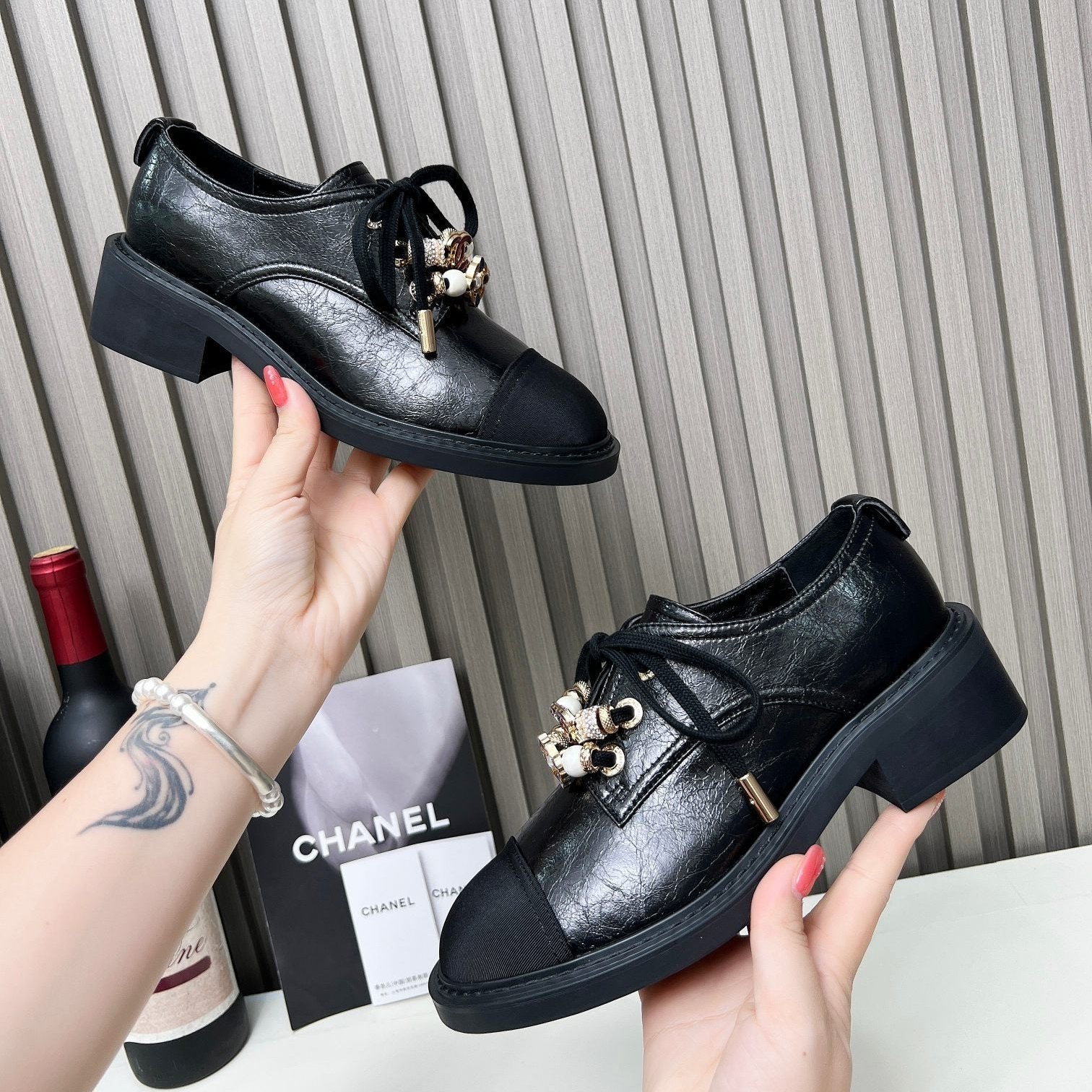 CC Shoe Oxford 50mm In Black Glossy Calfskin And Lycra Fabric 944547