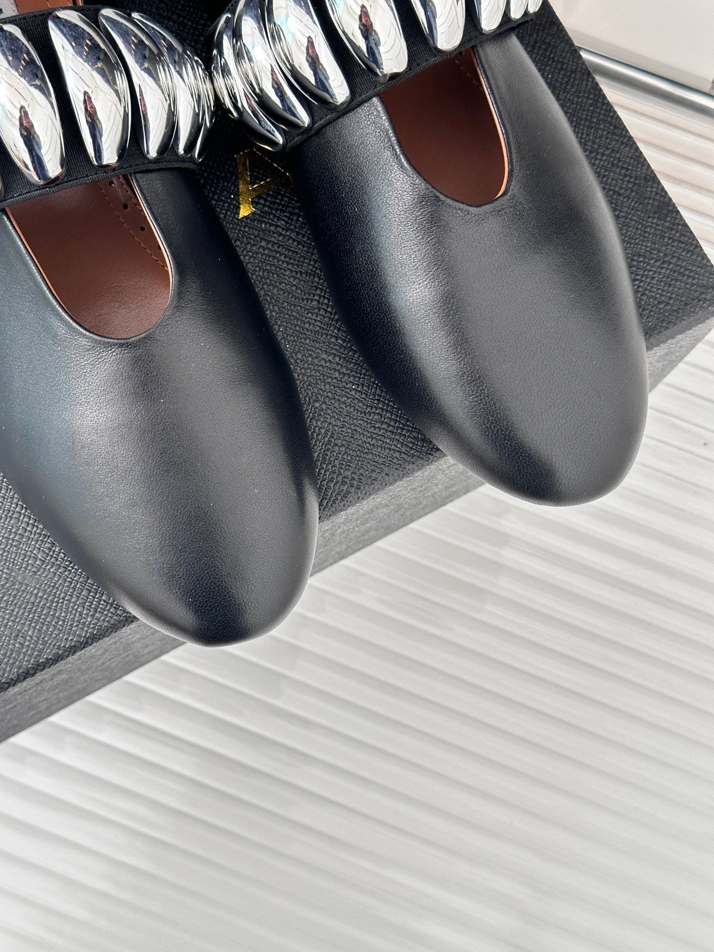 ballet flat silver jewel black lambskin