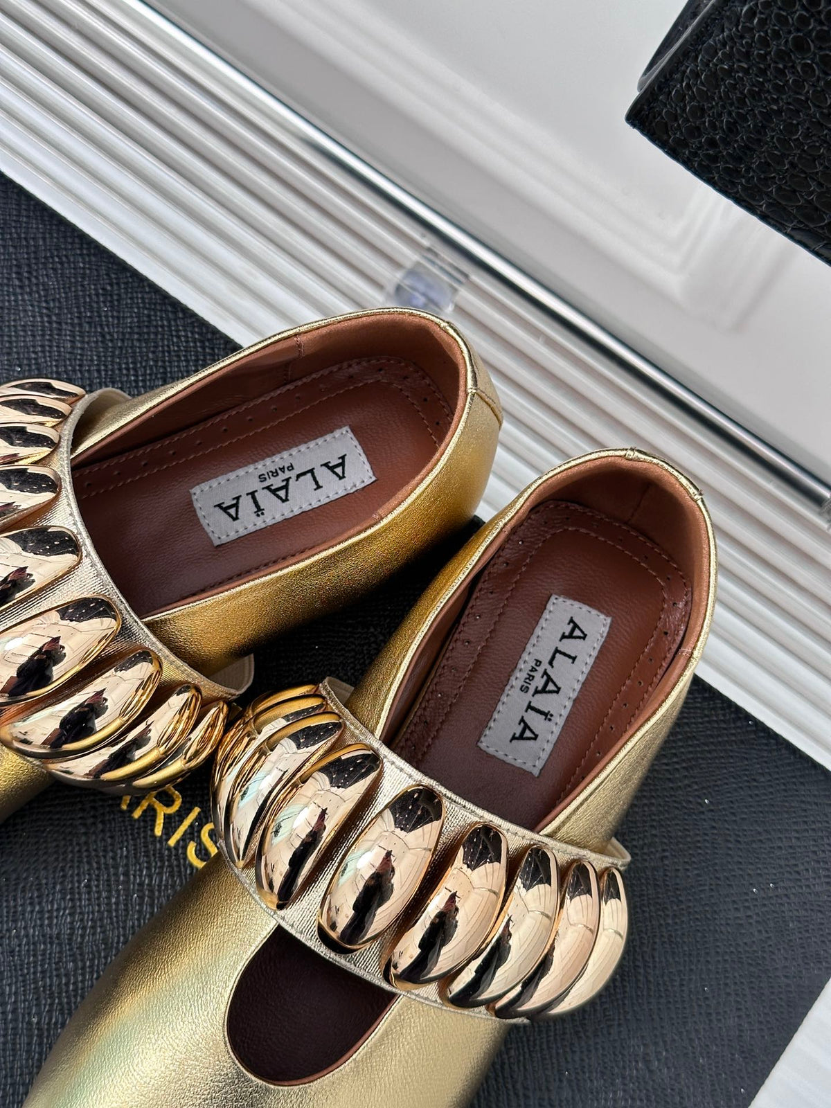 Alaia 25 Mary Jane Jewel Ballet Flats Gold Calfskin 293245