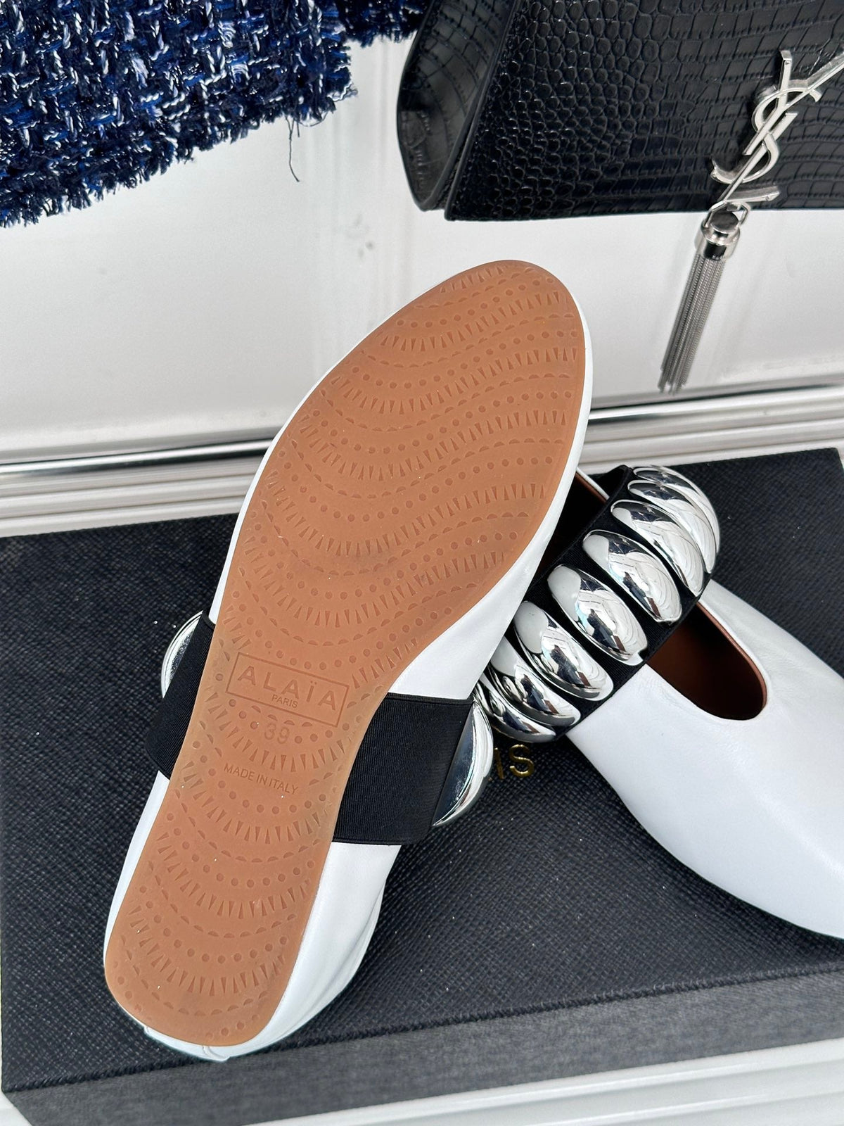 Alaia 25 Mary Jane Jewel Ballet Flats White Calfskin 293246
