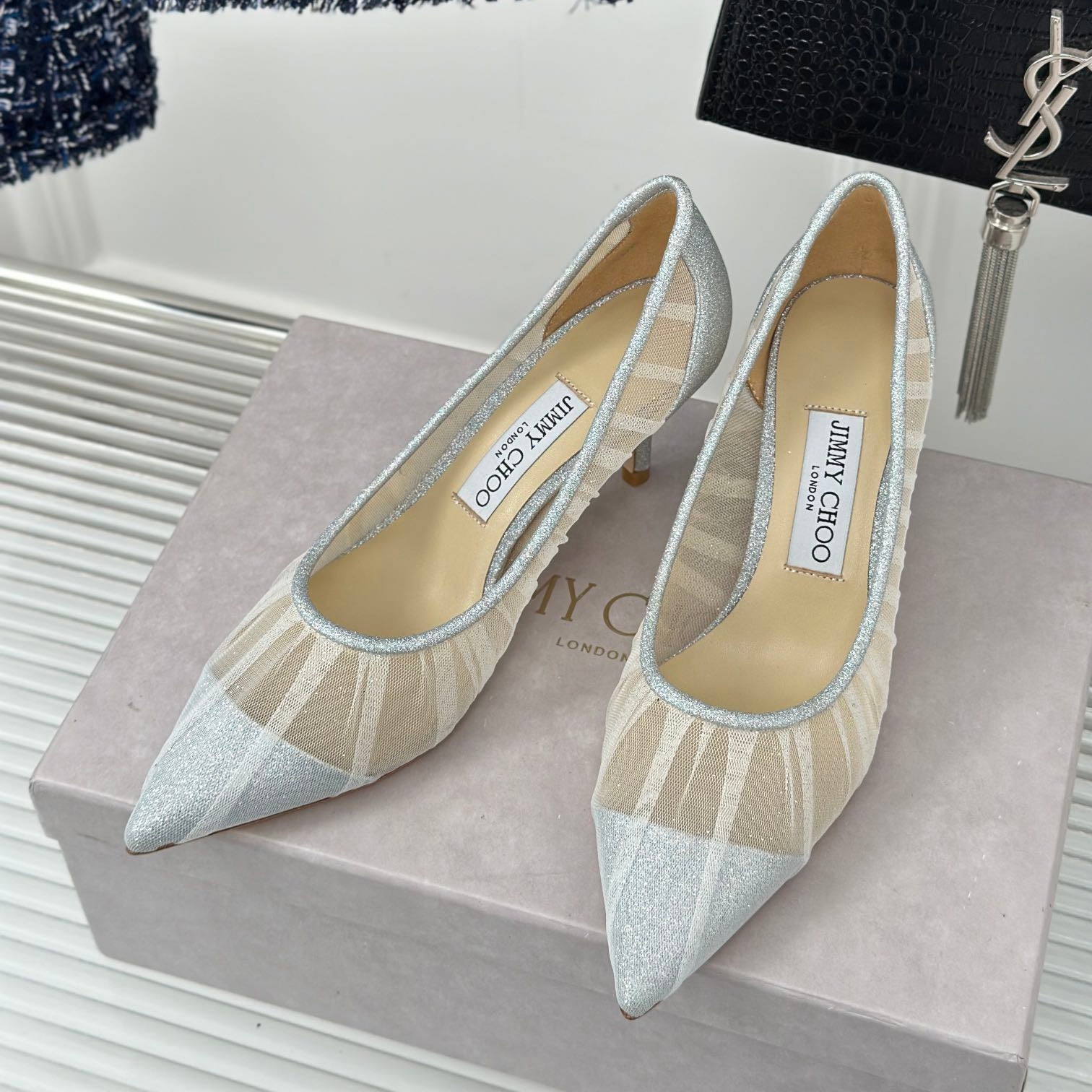 Jimmy Choo 2025 Love Pump White Mesh Leather