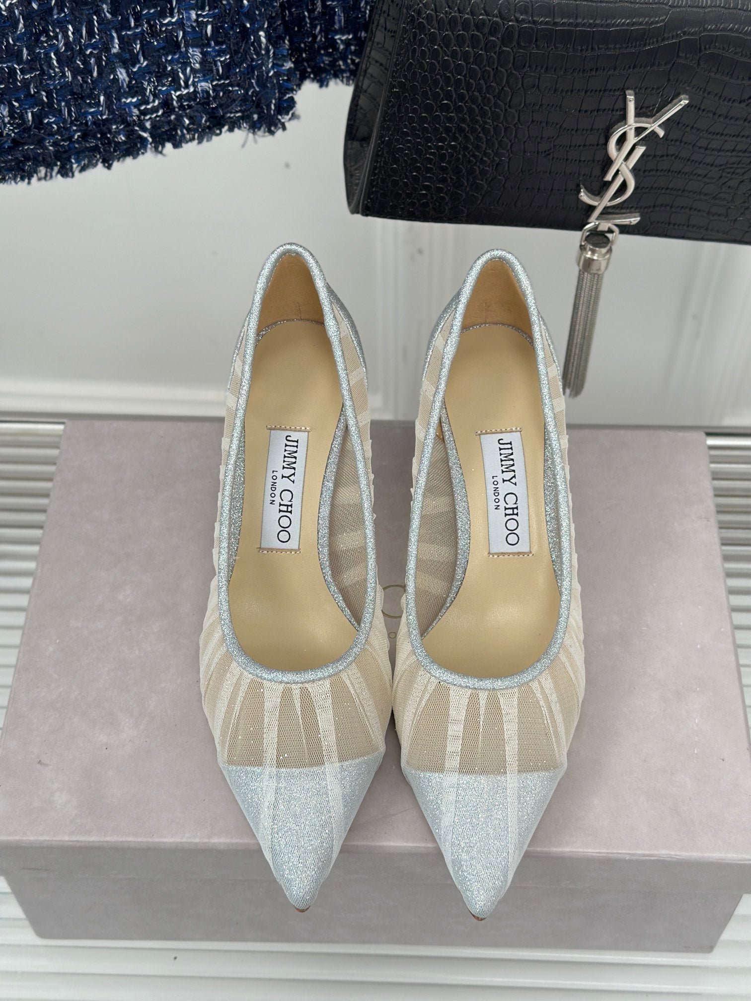 Jimmy Choo 2025 Love Pump White Mesh Leather