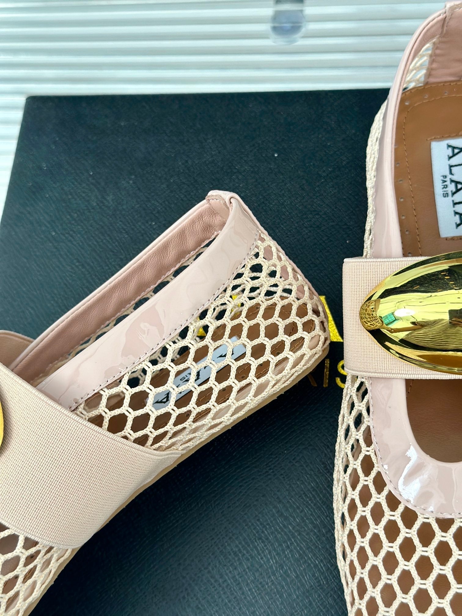 ballet flat jewel fishnet beige lambskin