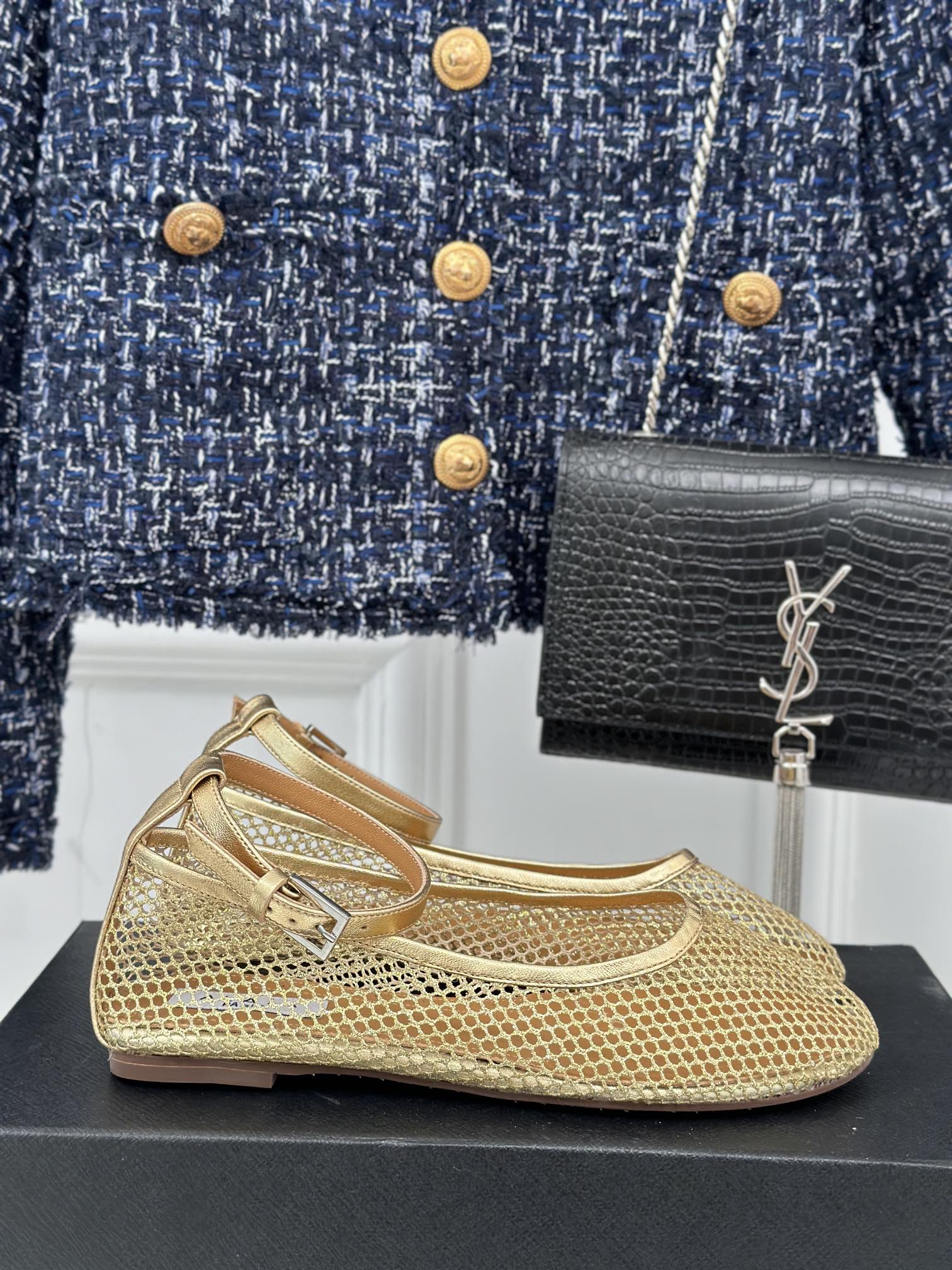 Alaia Mary Jane Ballet Flat Gold Lambskin 293237