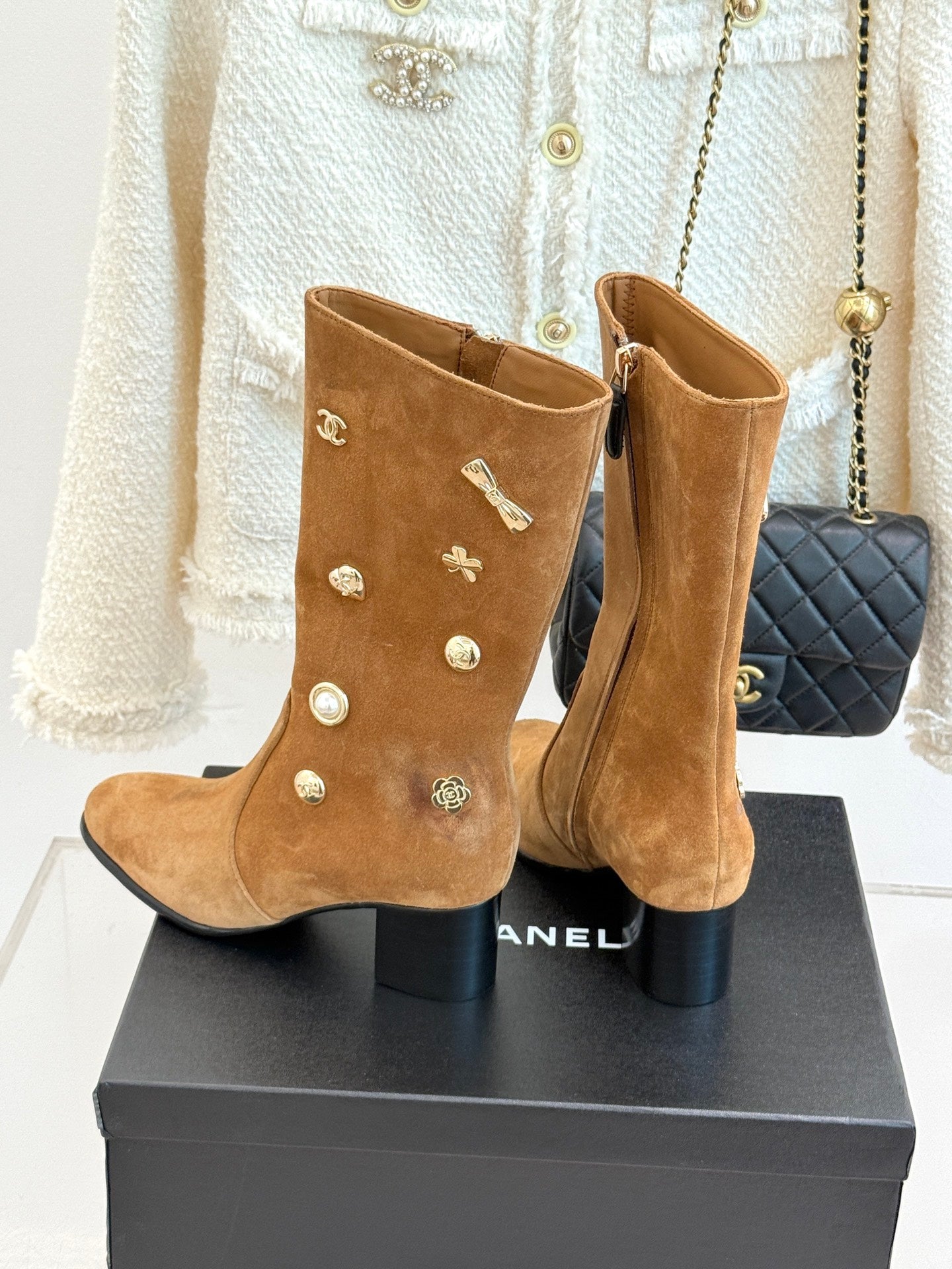 CC High Heel Boots Brown Suede Mix Charm 512037