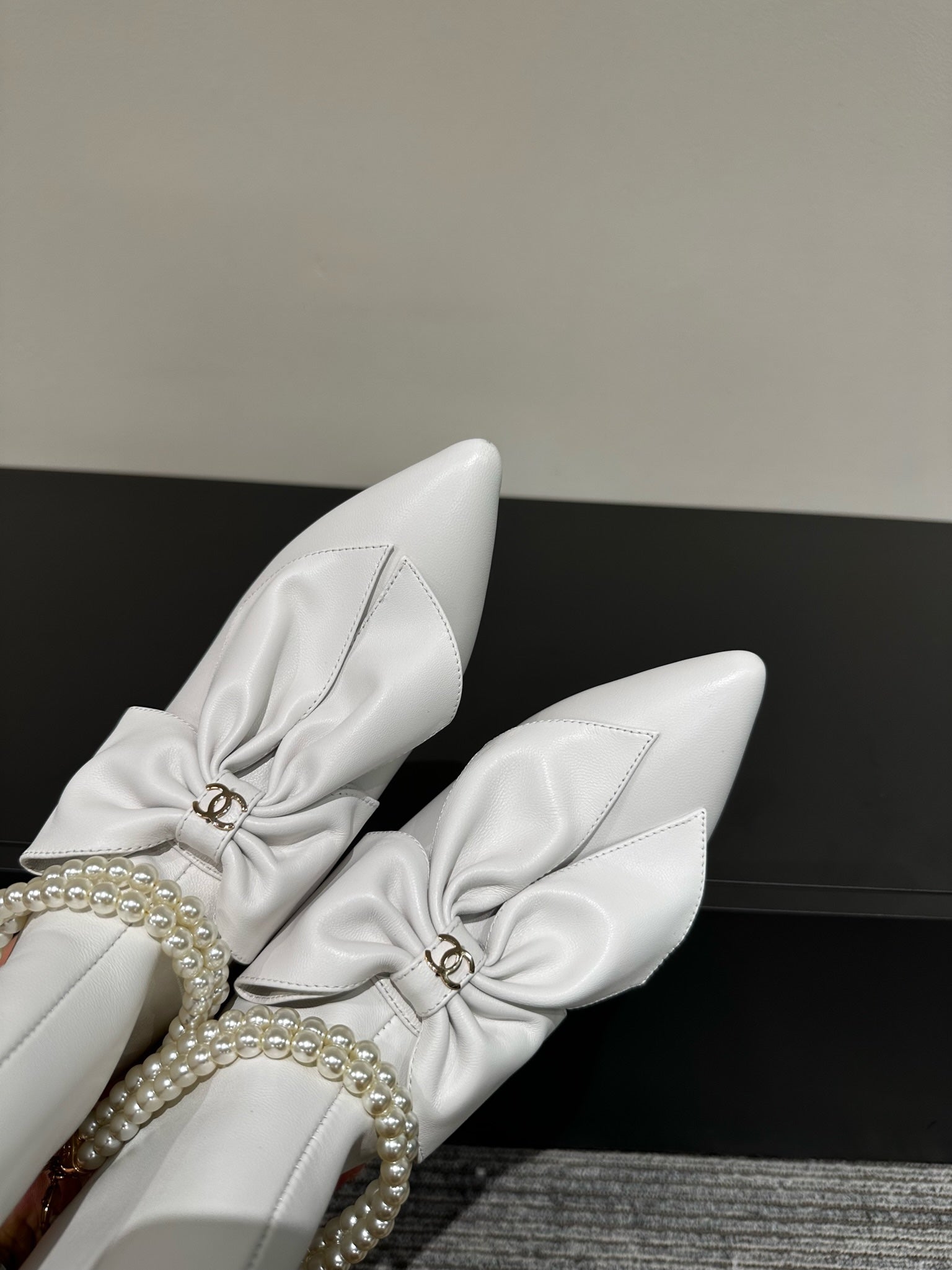 CC High Boots White Bow Tie Cowhide