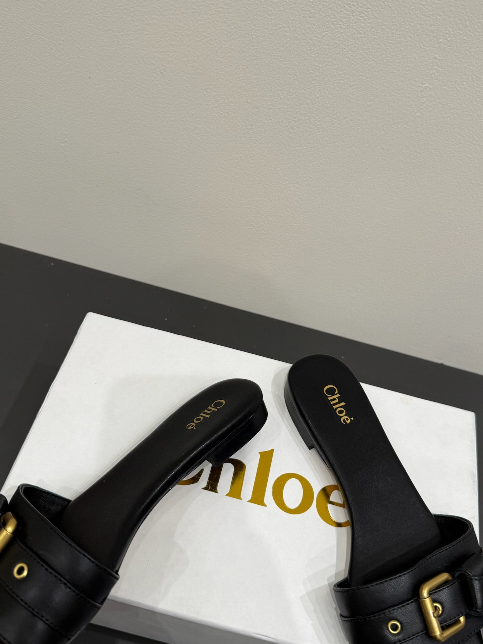 Loewe 25 Bow Metal Buckle Slide Black Cowhide