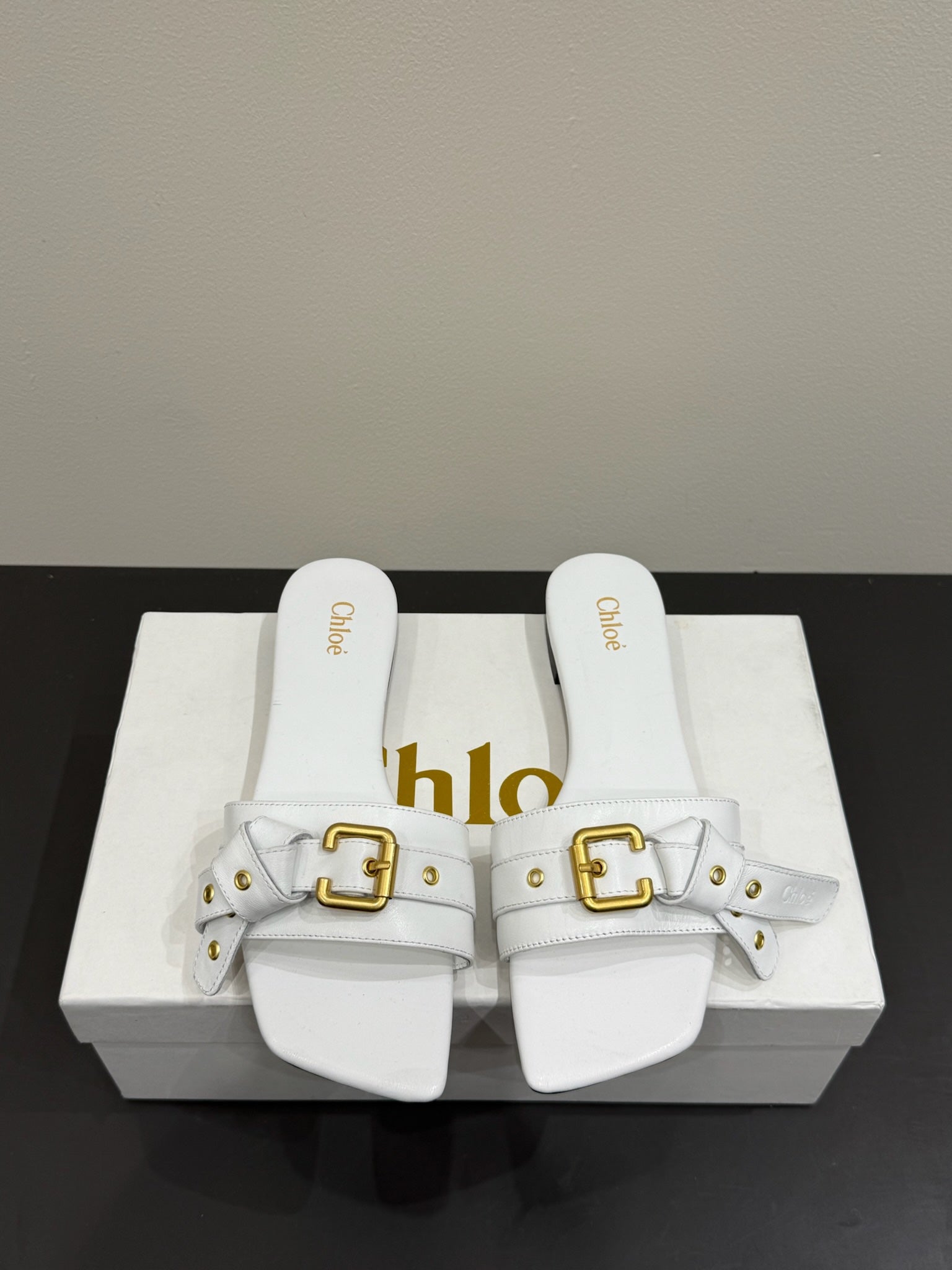 Loewe 25 Bow Metal Buckle Slide White Cowhide