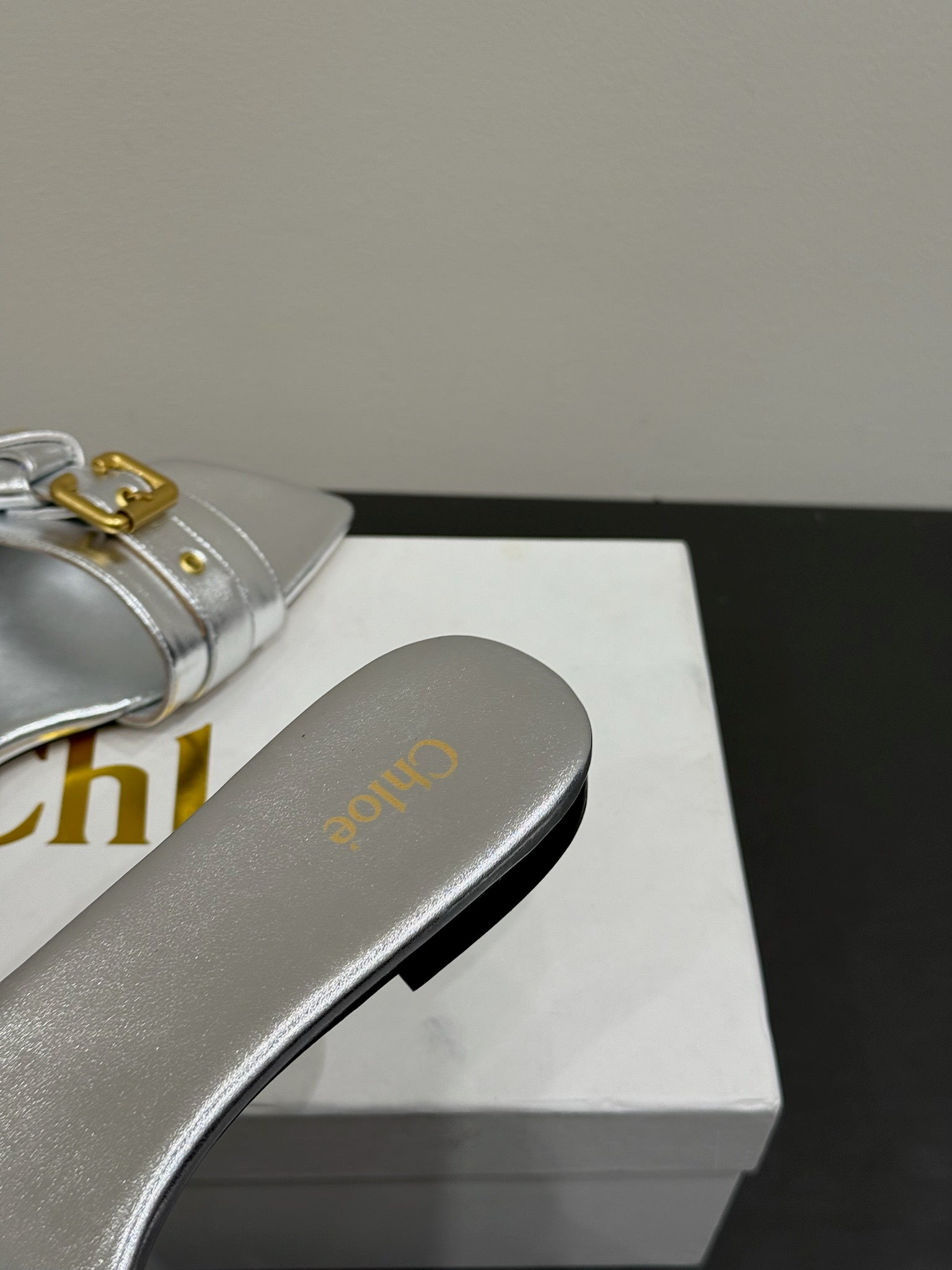 Loewe 25 Bow Metal Buckle Slide Sliver Cowhide