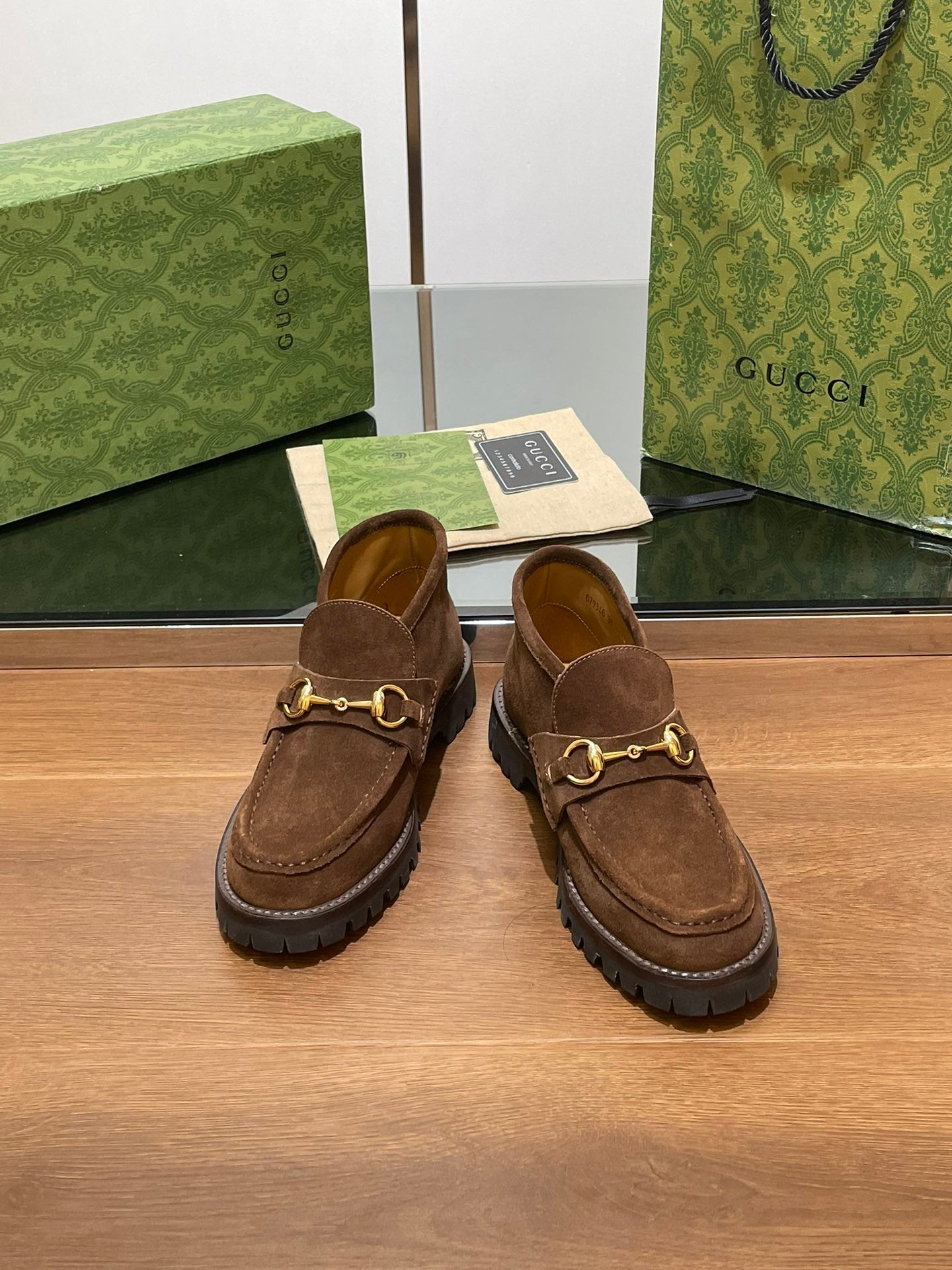 GG Ankle Boot With Horsebit 15 Dark Brown Suede