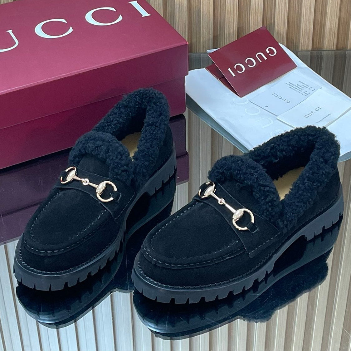 Gucci 2025 Horsebit Loafer Black Suede Wool 563043