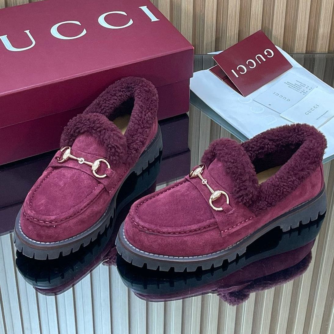 Gucci 2025 Horsebit Loafer Red Suede Wool 563046